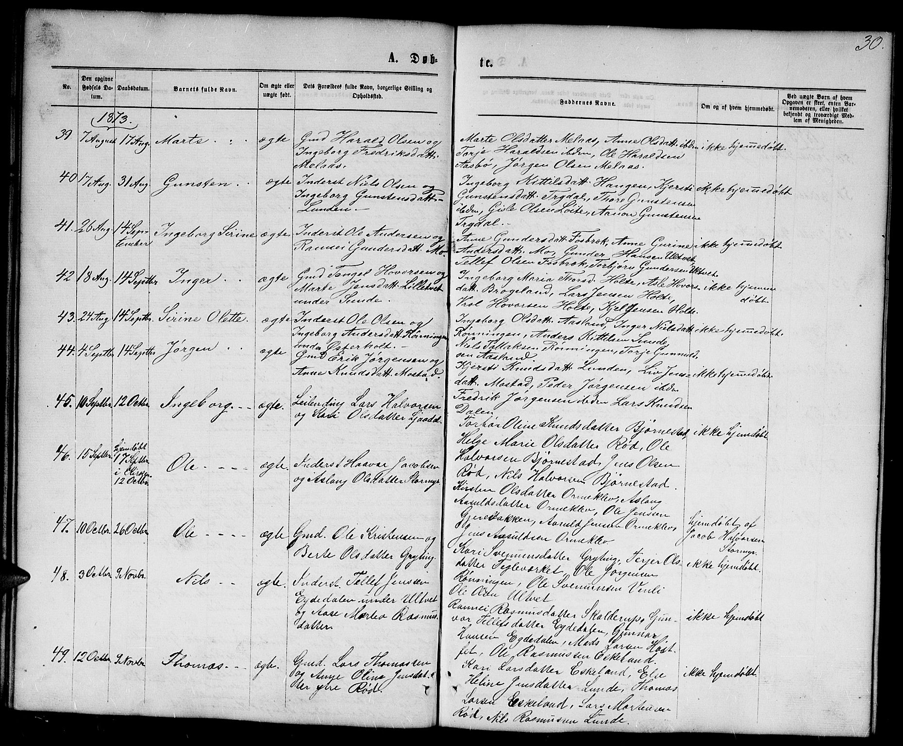 Gjerstad sokneprestkontor, AV/SAK-1111-0014/F/Fb/Fba/L0006: Parish register (copy) no. B 6, 1868-1890, p. 30