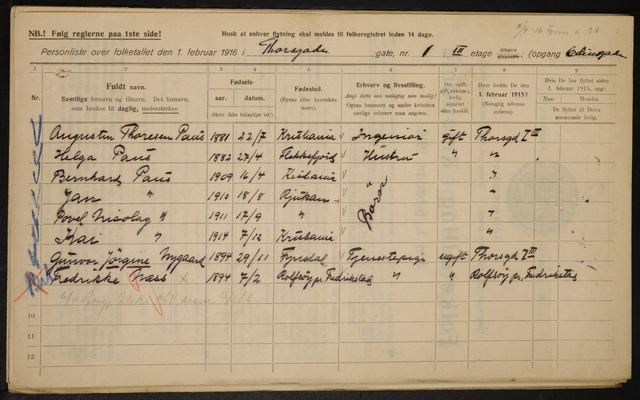 OBA, Municipal Census 1916 for Kristiania, 1916, p. 117513