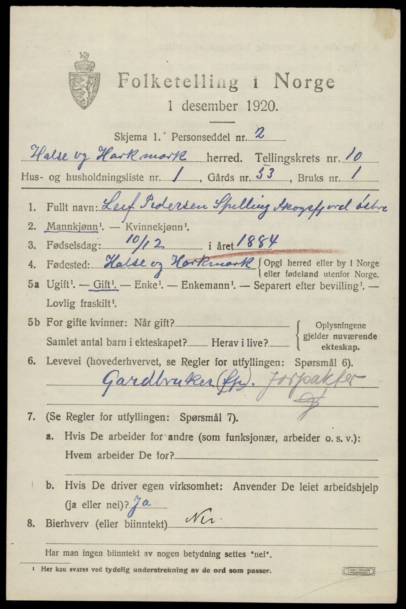 SAK, 1920 census for Halse og Harkmark, 1920, p. 5611