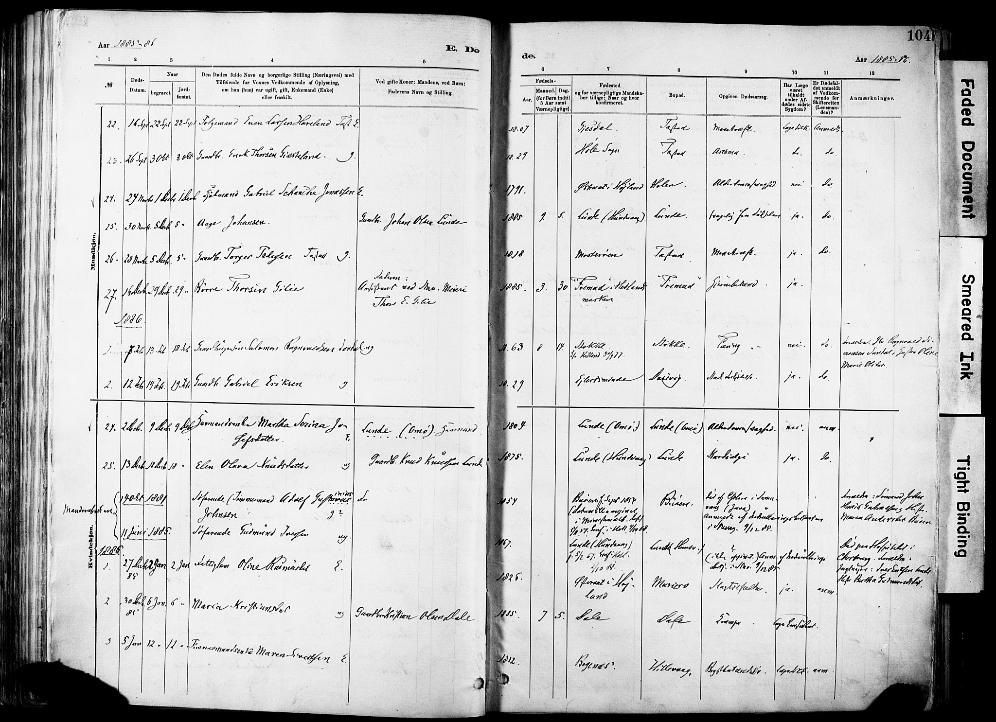 Hetland sokneprestkontor, SAST/A-101826/30/30BA/L0012: Parish register (official) no. A 12, 1882-1912, p. 104