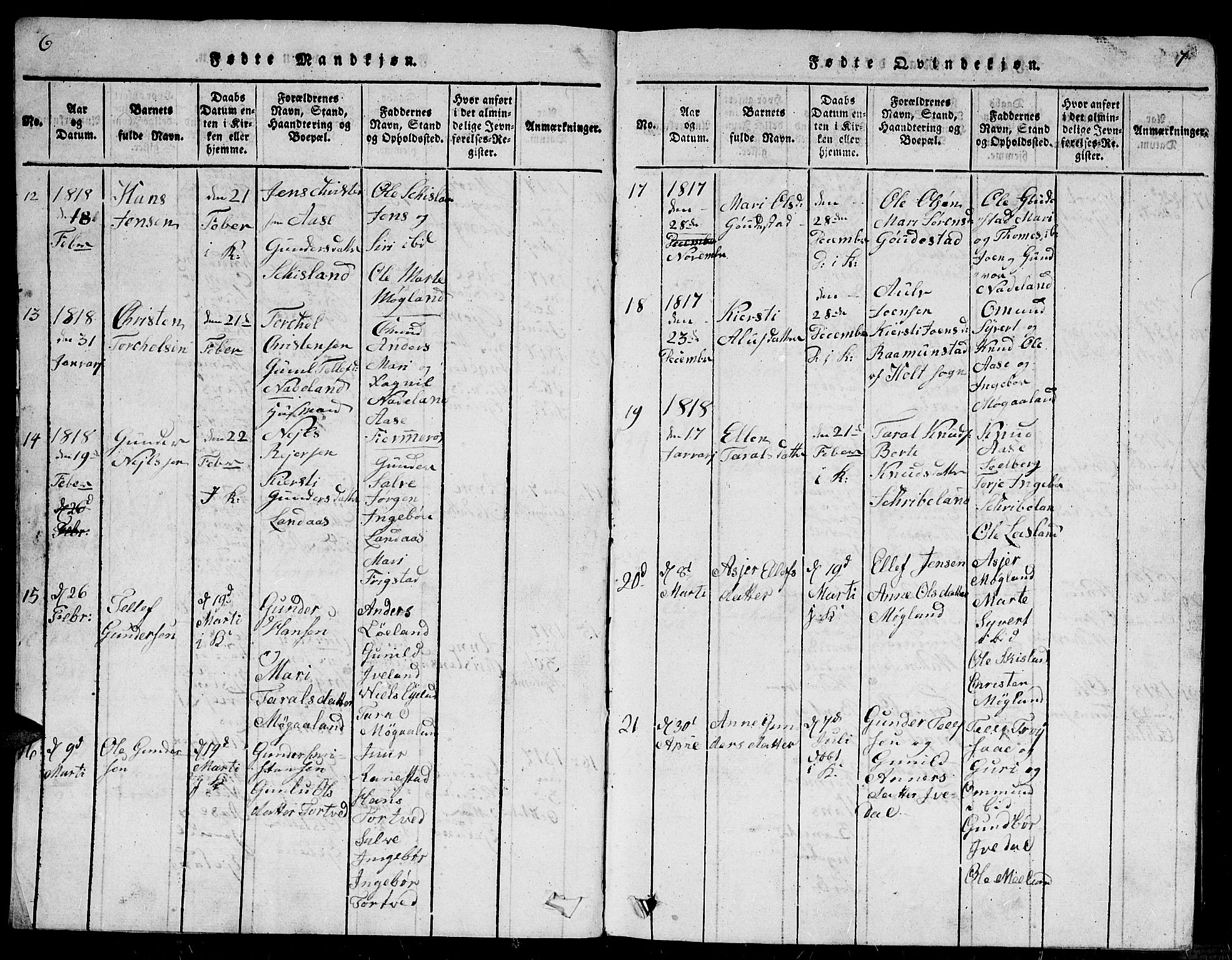 Evje sokneprestkontor, SAK/1111-0008/F/Fb/Fbc/L0001: Parish register (copy) no. B 1, 1816-1836, p. 6-7