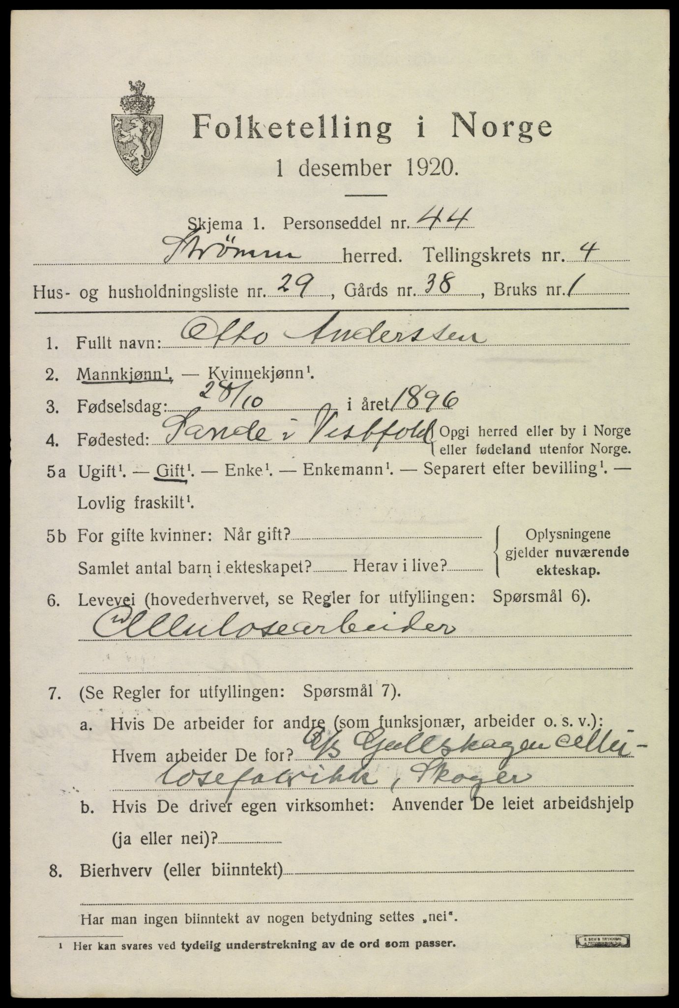 SAKO, 1920 census for Strømm, 1920, p. 3513