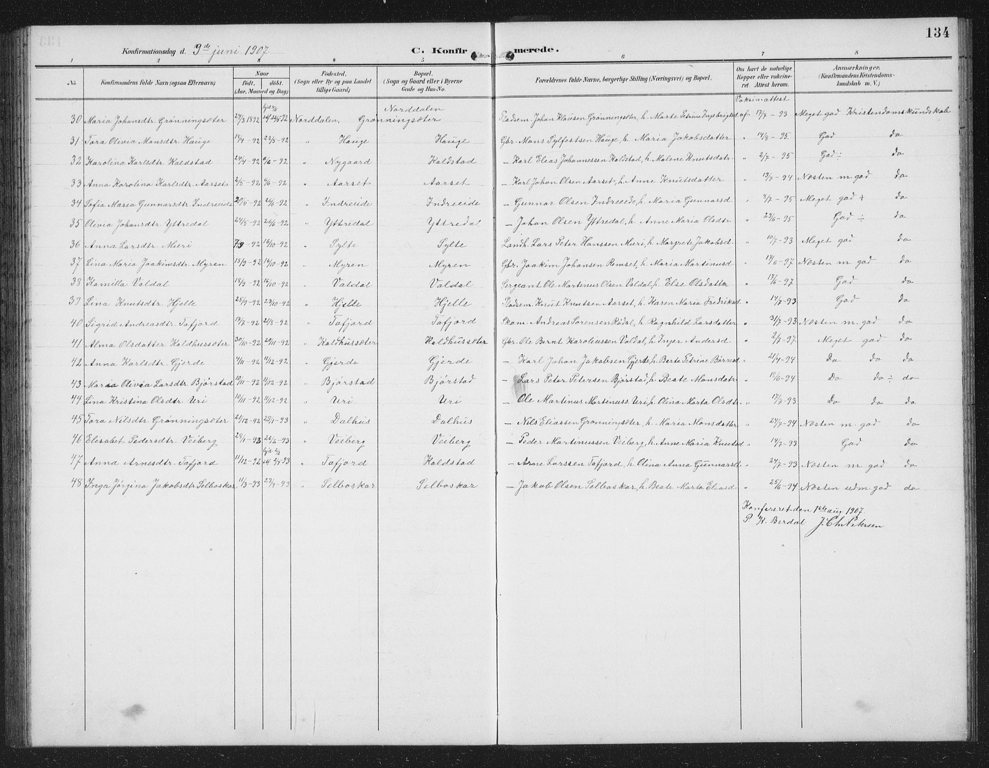 Ministerialprotokoller, klokkerbøker og fødselsregistre - Møre og Romsdal, AV/SAT-A-1454/519/L0264: Parish register (copy) no. 519C05, 1892-1910, p. 134