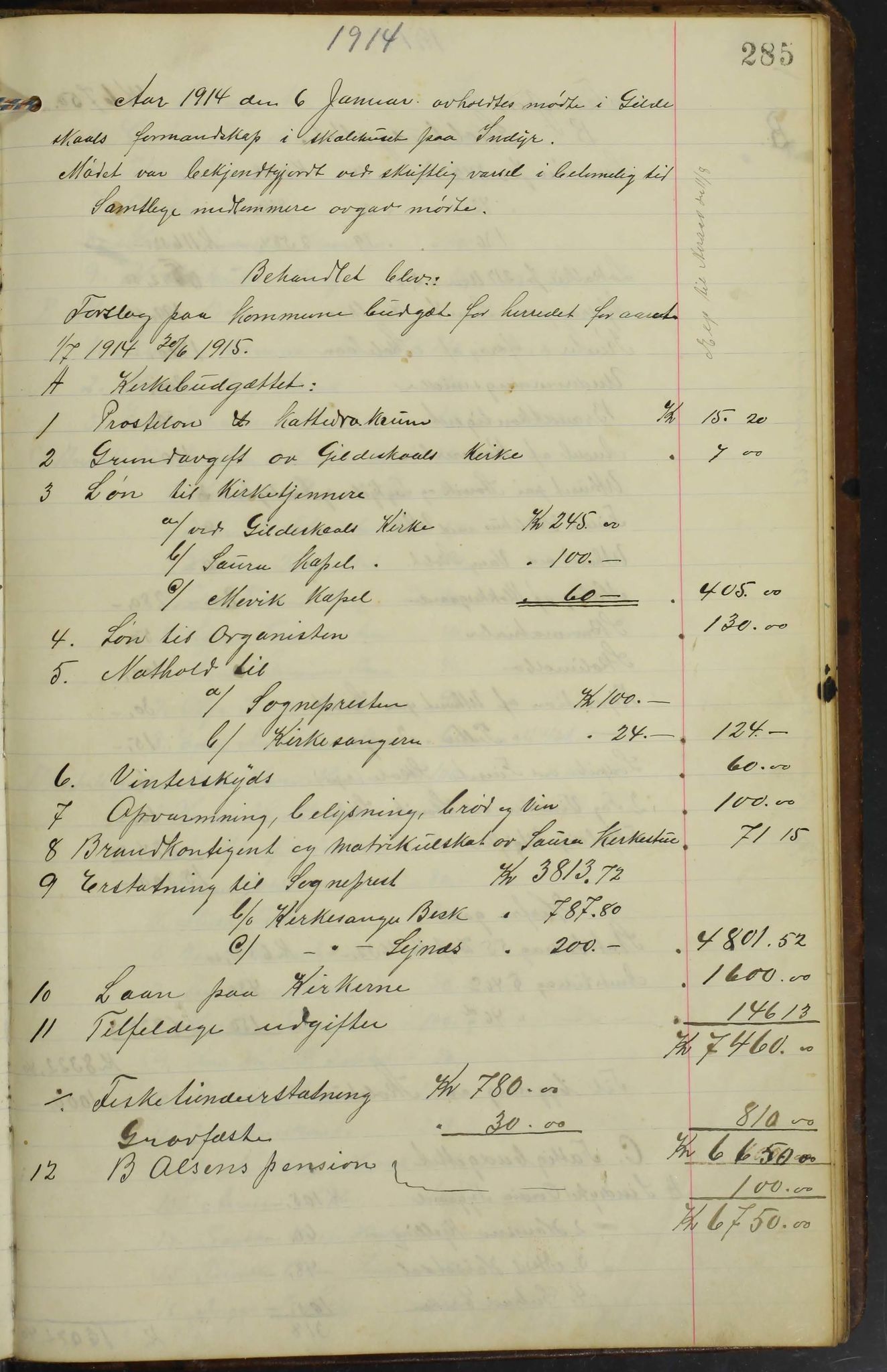 Gildeskål kommune. Formannskapet, AIN/K-18380.150/100/L0003: Møtebok formannskapet, 1904-1914, p. 285