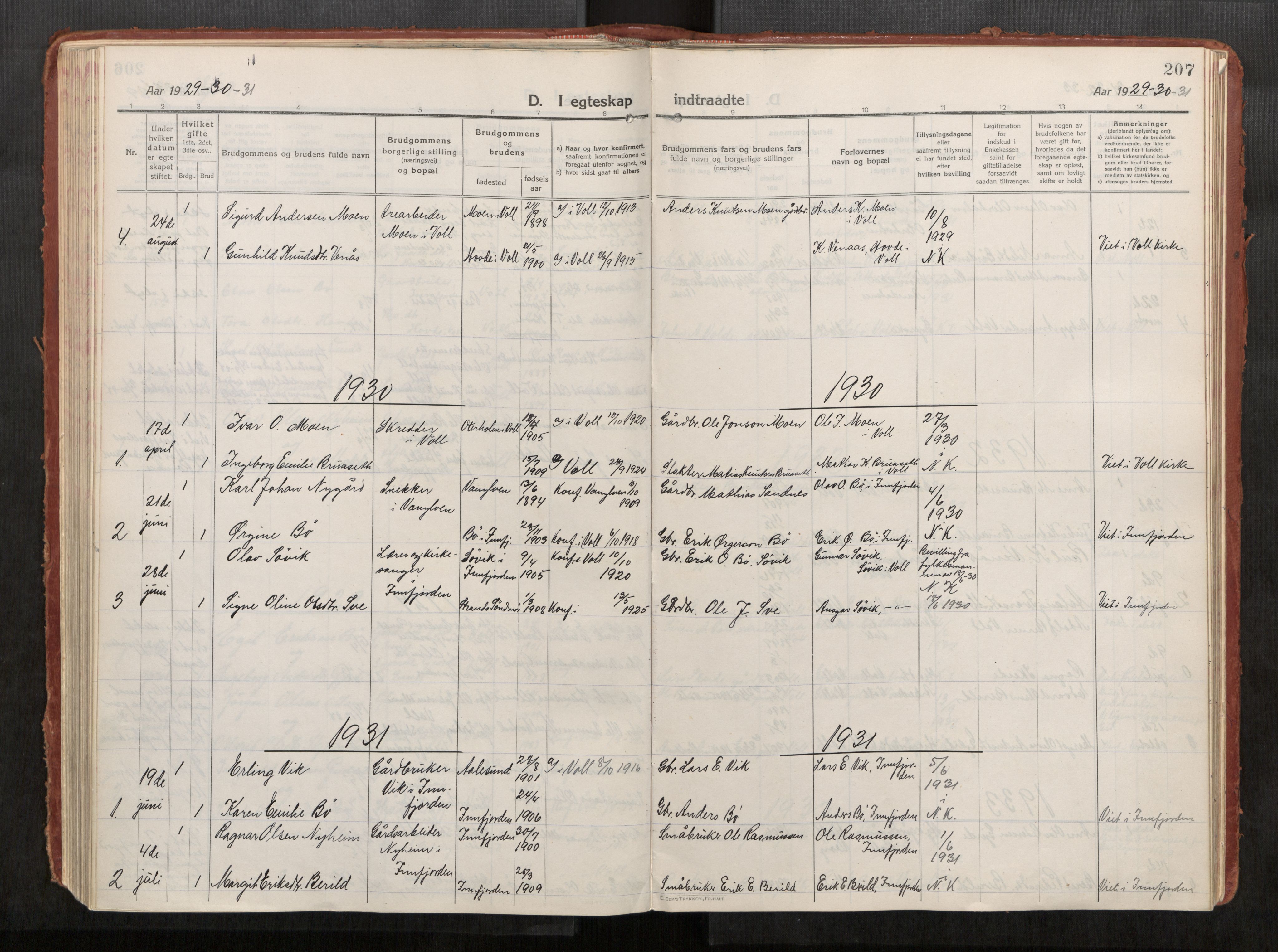 Eid sokneprestkontor, AV/SAT-A-1254: Parish register (official) no. 543A04, 1916-1956, p. 207