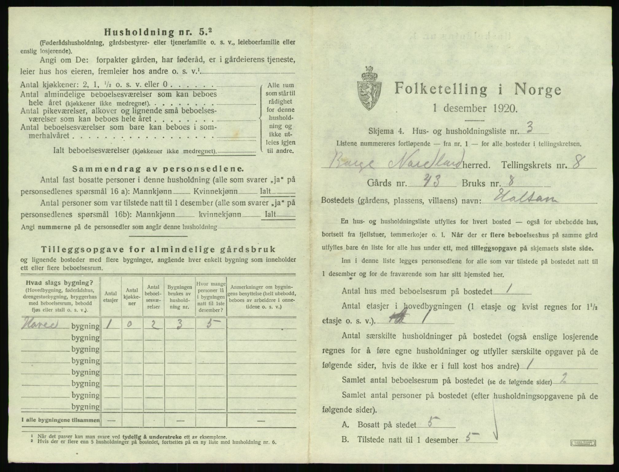 SAT, 1920 census for Borge, 1920, p. 927