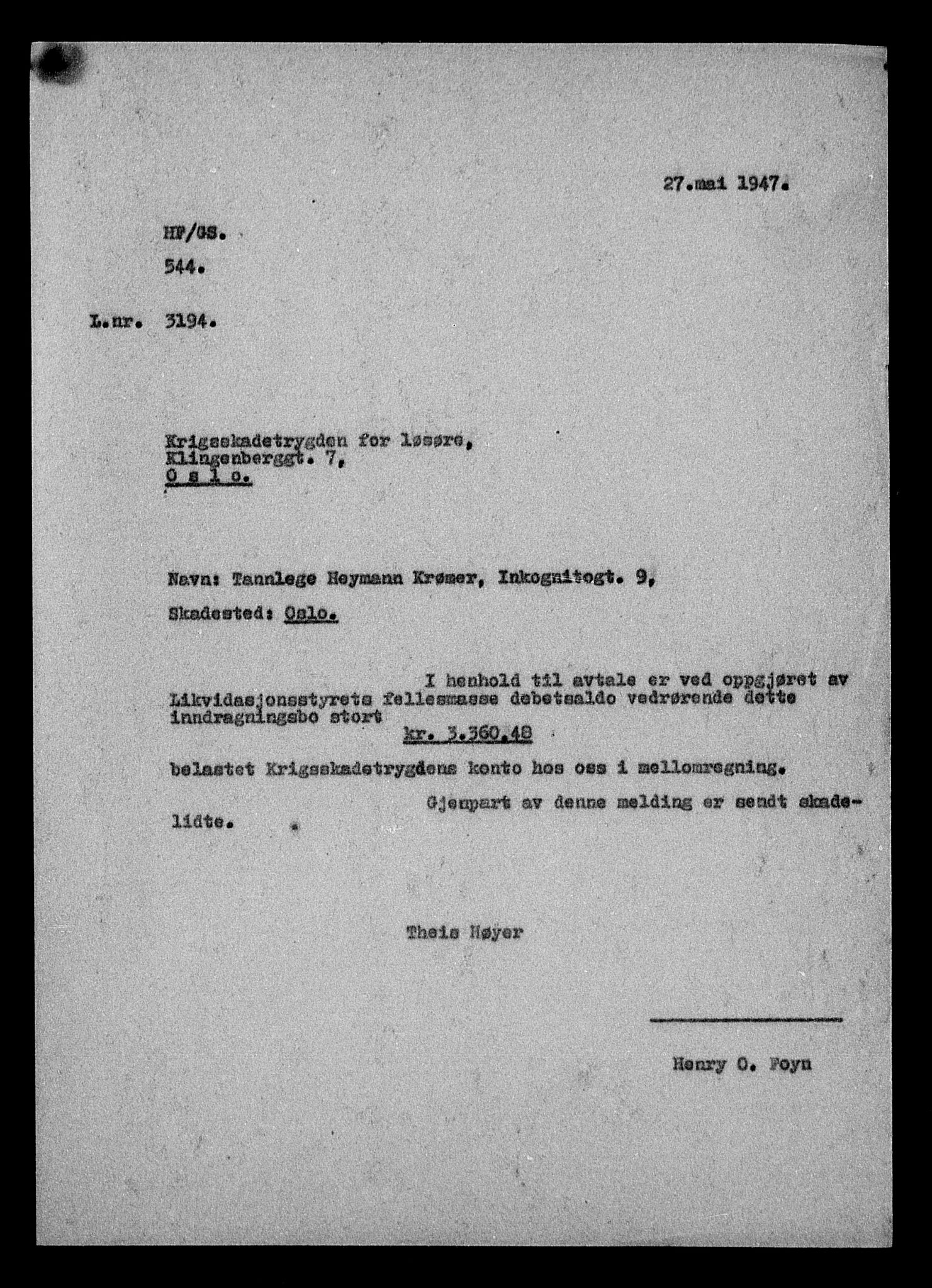 Justisdepartementet, Tilbakeføringskontoret for inndratte formuer, AV/RA-S-1564/H/Hc/Hcc/L0954: --, 1945-1947, p. 10
