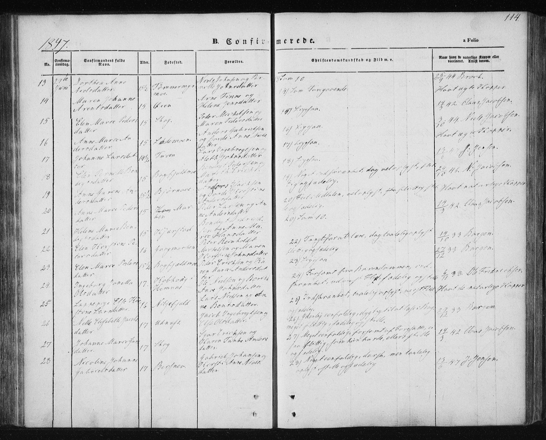 Ministerialprotokoller, klokkerbøker og fødselsregistre - Nordland, AV/SAT-A-1459/820/L0291: Parish register (official) no. 820A12, 1846-1854, p. 114