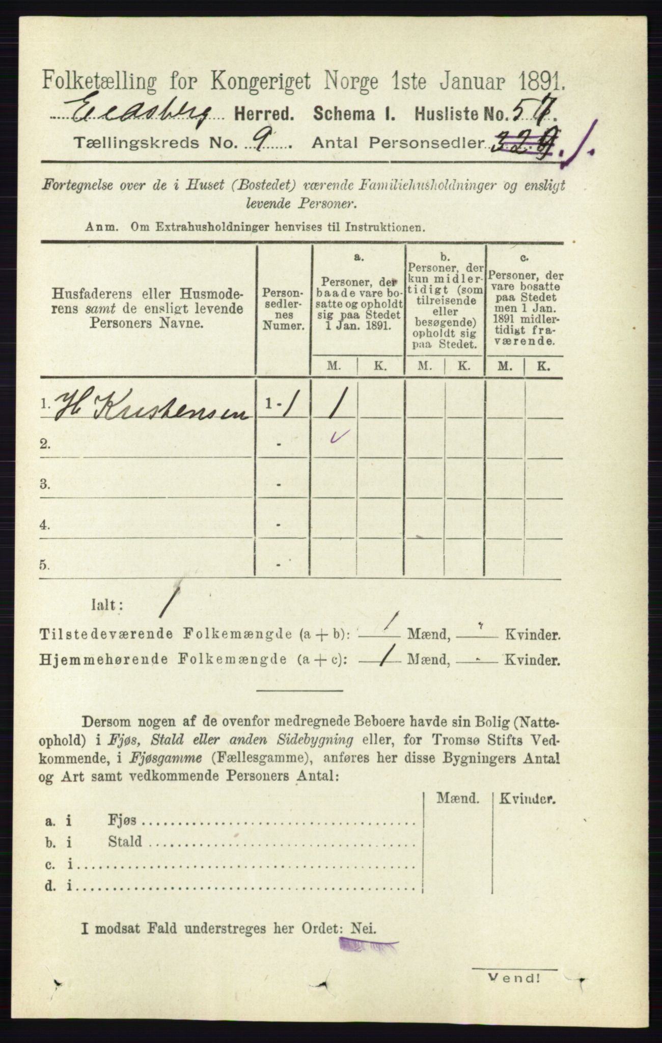 RA, 1891 census for 0125 Eidsberg, 1891, p. 5154