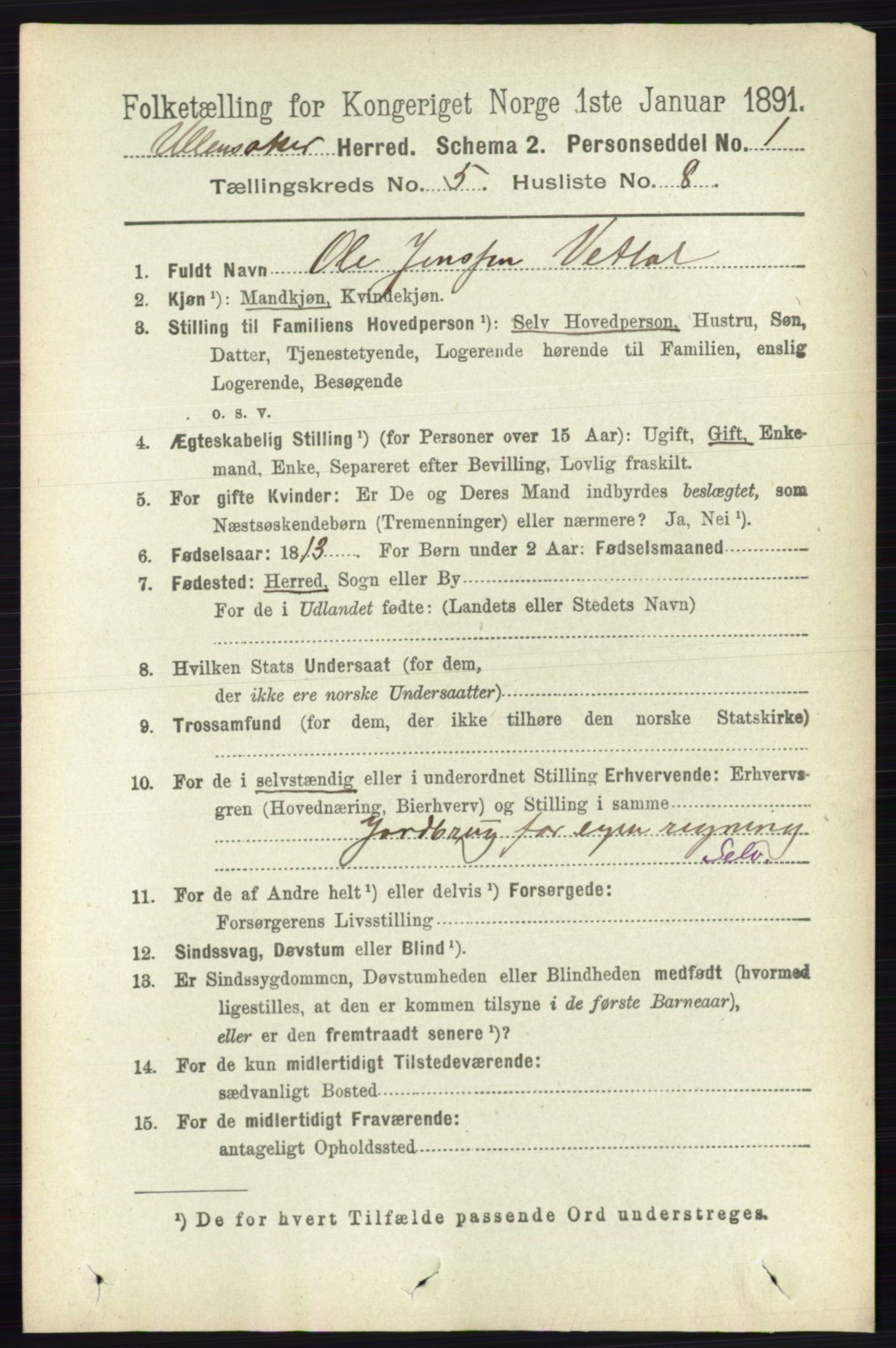 RA, 1891 census for 0235 Ullensaker, 1891, p. 2140