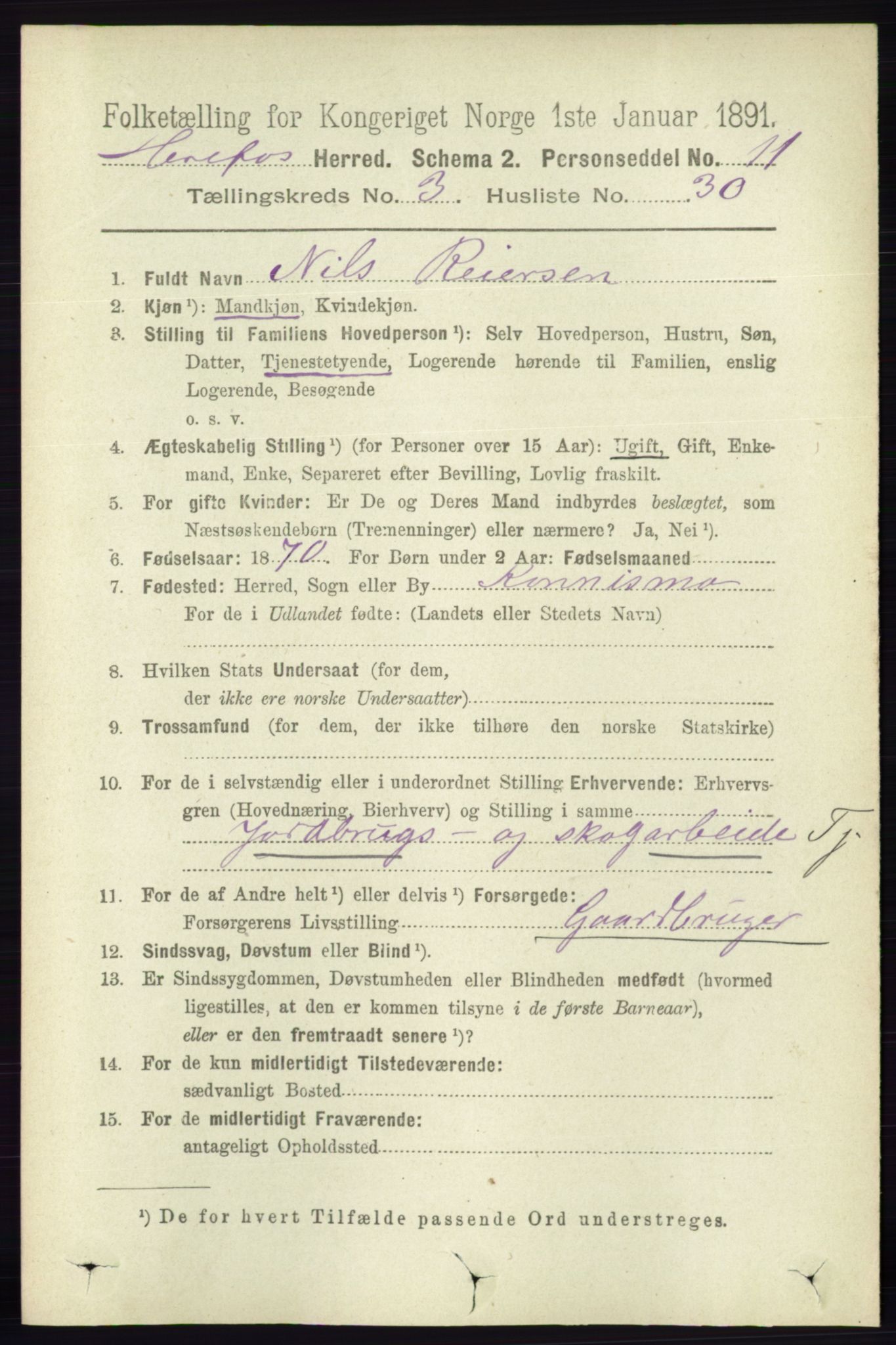 RA, 1891 census for 0933 Herefoss, 1891, p. 765