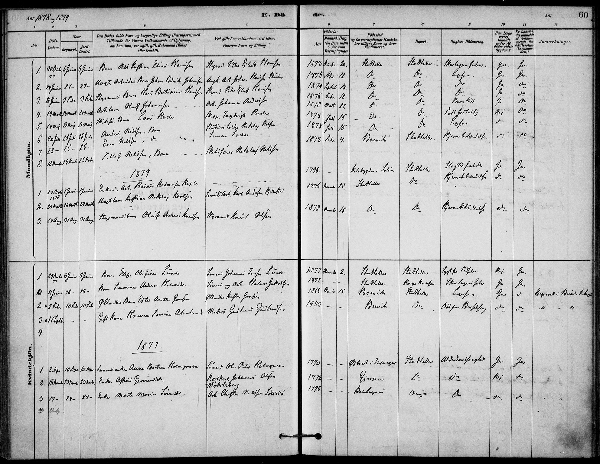 Bamble kirkebøker, AV/SAKO-A-253/G/Gb/L0001: Parish register (copy) no. II 1, 1878-1900, p. 60