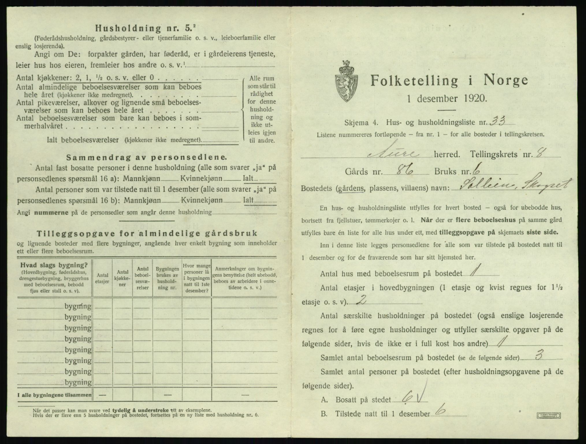 SAT, 1920 census for Aure, 1920, p. 506