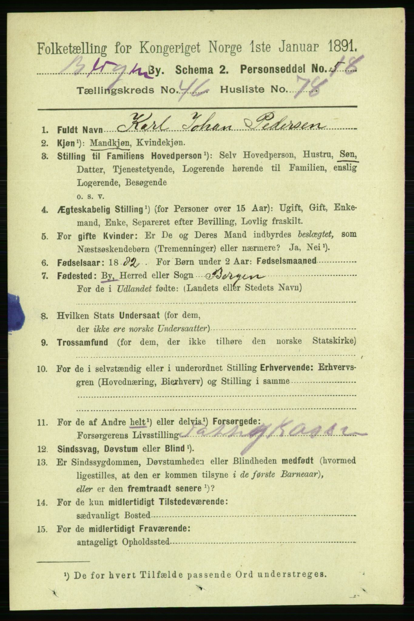 RA, 1891 Census for 1301 Bergen, 1891, p. 55445