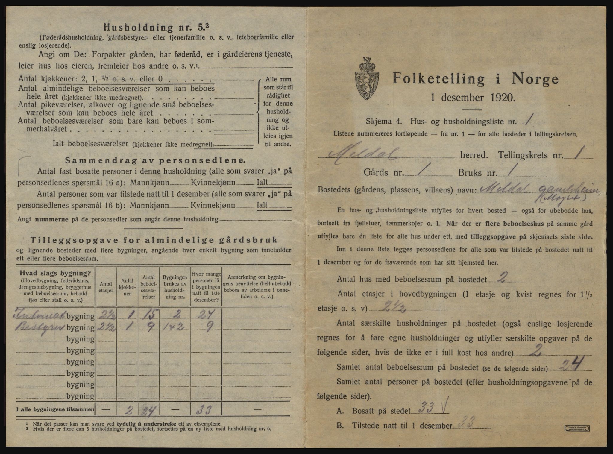 SAT, 1920 census for Meldal, 1920, p. 71