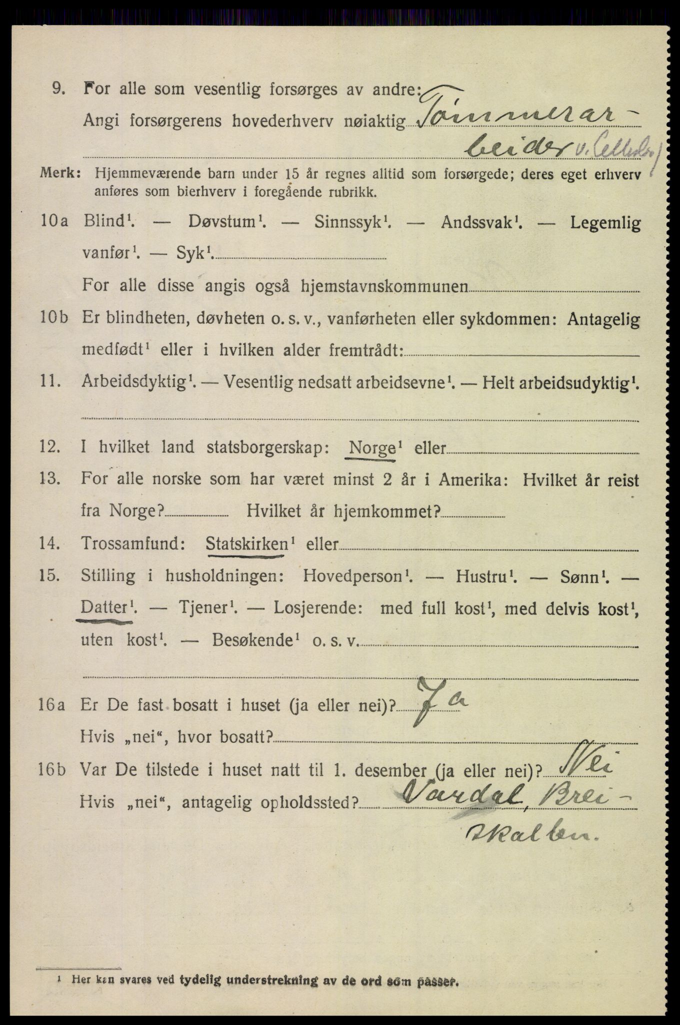 SAH, 1920 census for Vardal, 1920, p. 13126