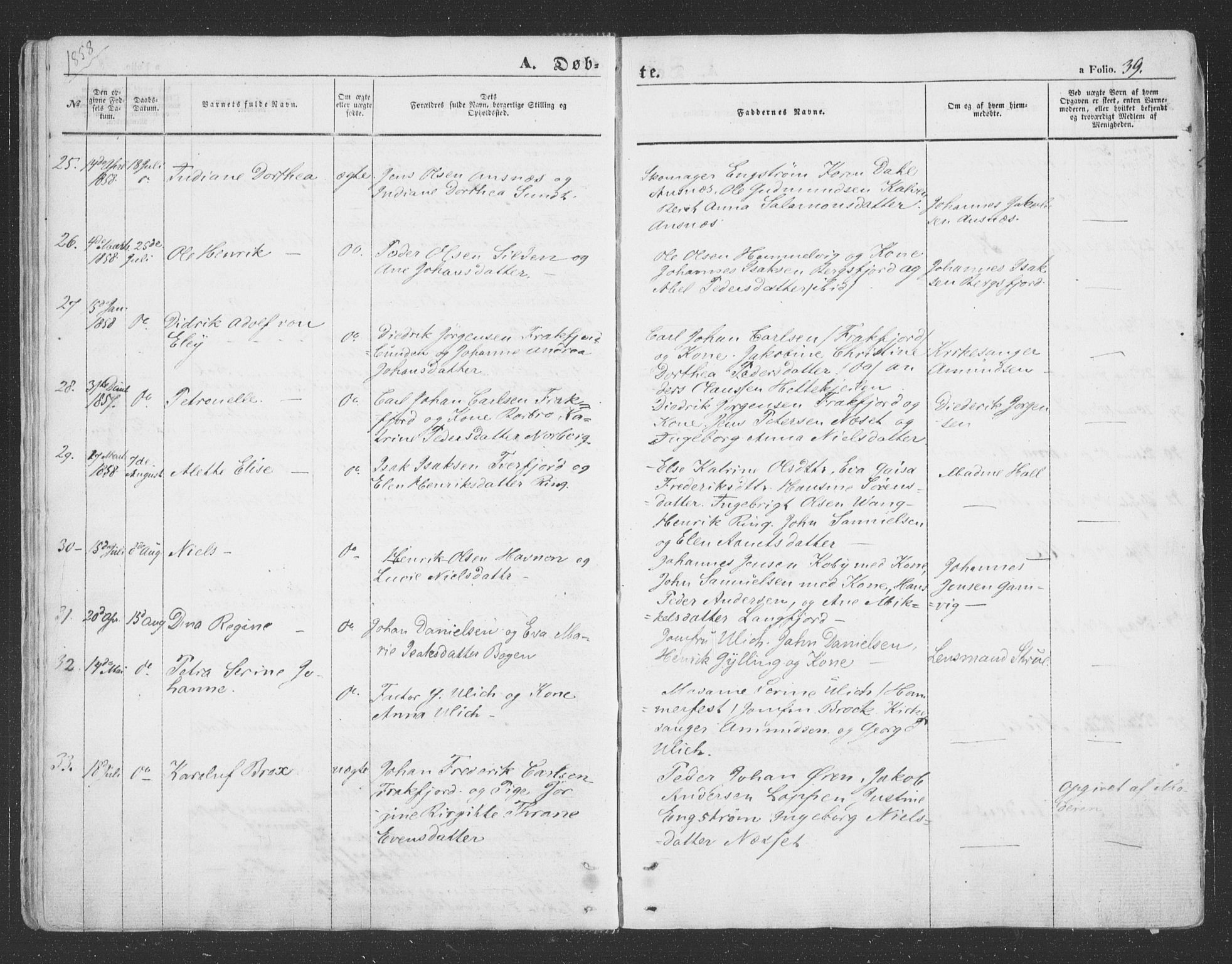 Loppa sokneprestkontor, AV/SATØ-S-1339/H/Ha/L0004kirke: Parish register (official) no. 4, 1849-1868, p. 39