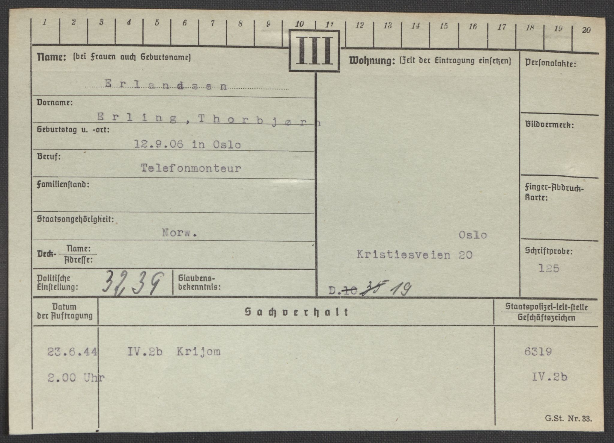 Befehlshaber der Sicherheitspolizei und des SD, AV/RA-RAFA-5969/E/Ea/Eaa/L0003: Register over norske fanger i Møllergata 19: Eng-Hag, 1940-1945, p. 144