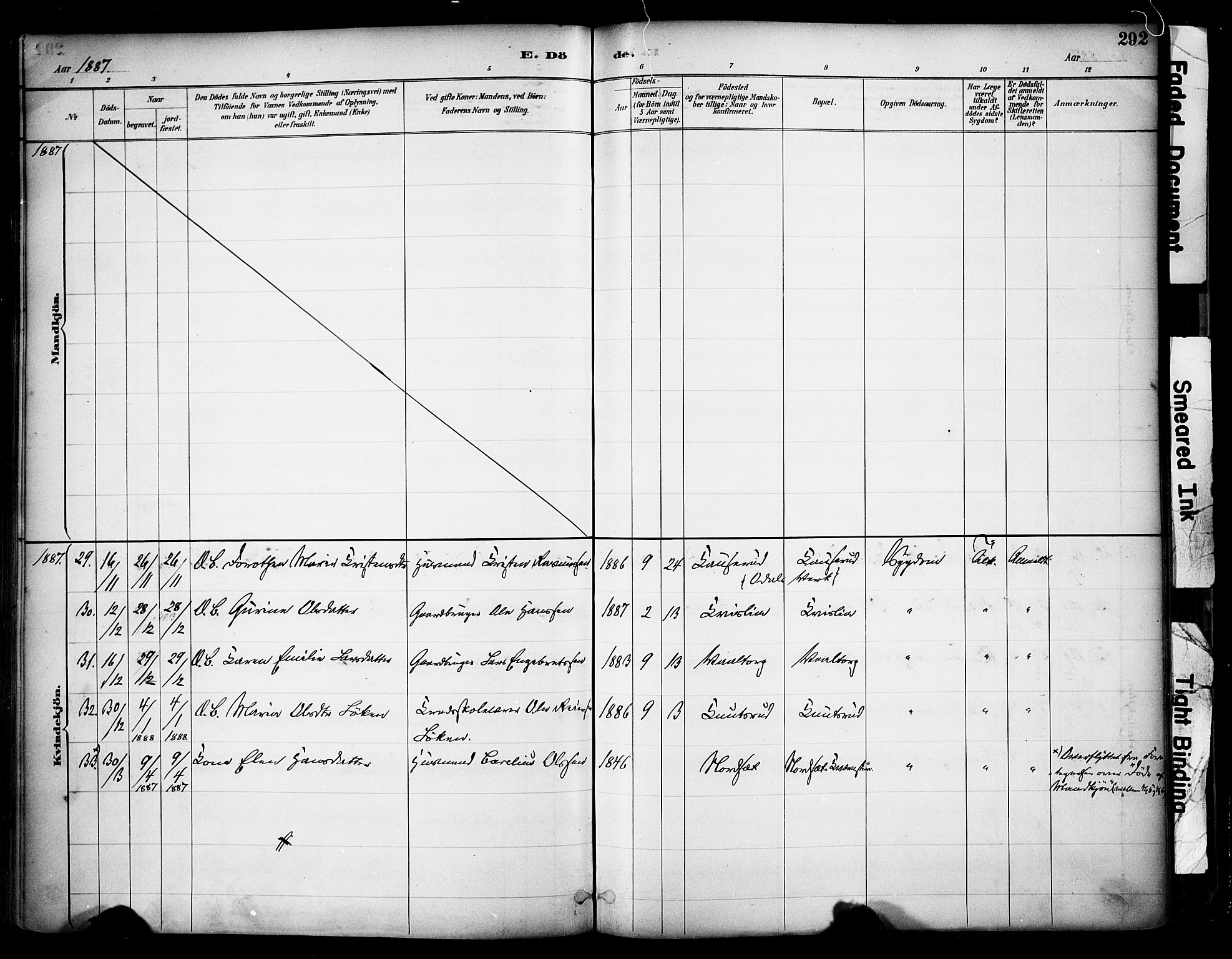 Sør-Odal prestekontor, SAH/PREST-030/H/Ha/Haa/L0007: Parish register (official) no. 7, 1886-1925, p. 292