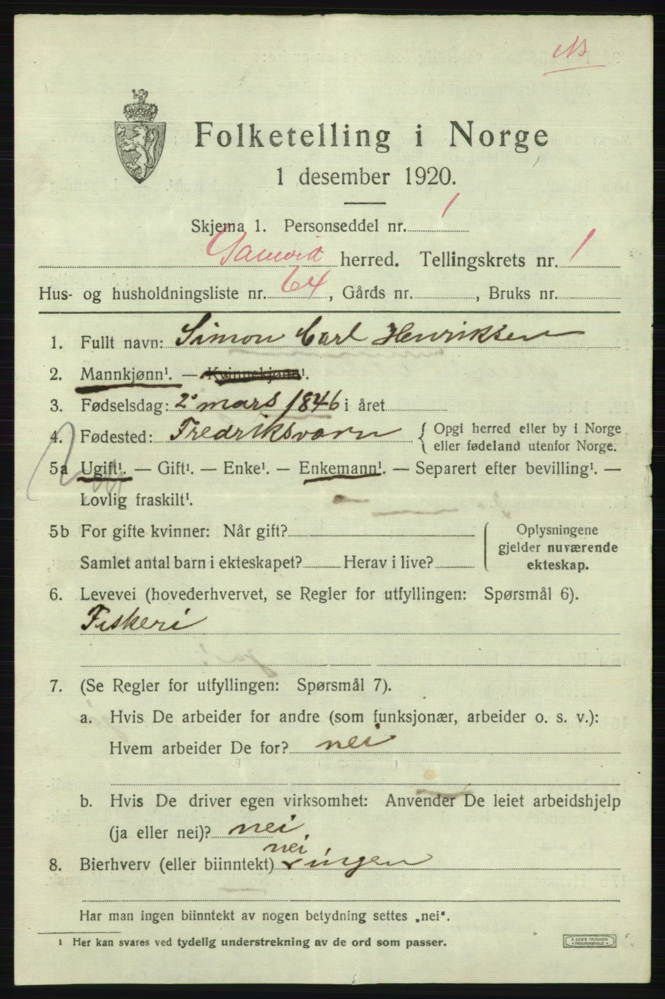 SATØ, 1920 census for Gamvik, 1920, p. 1518