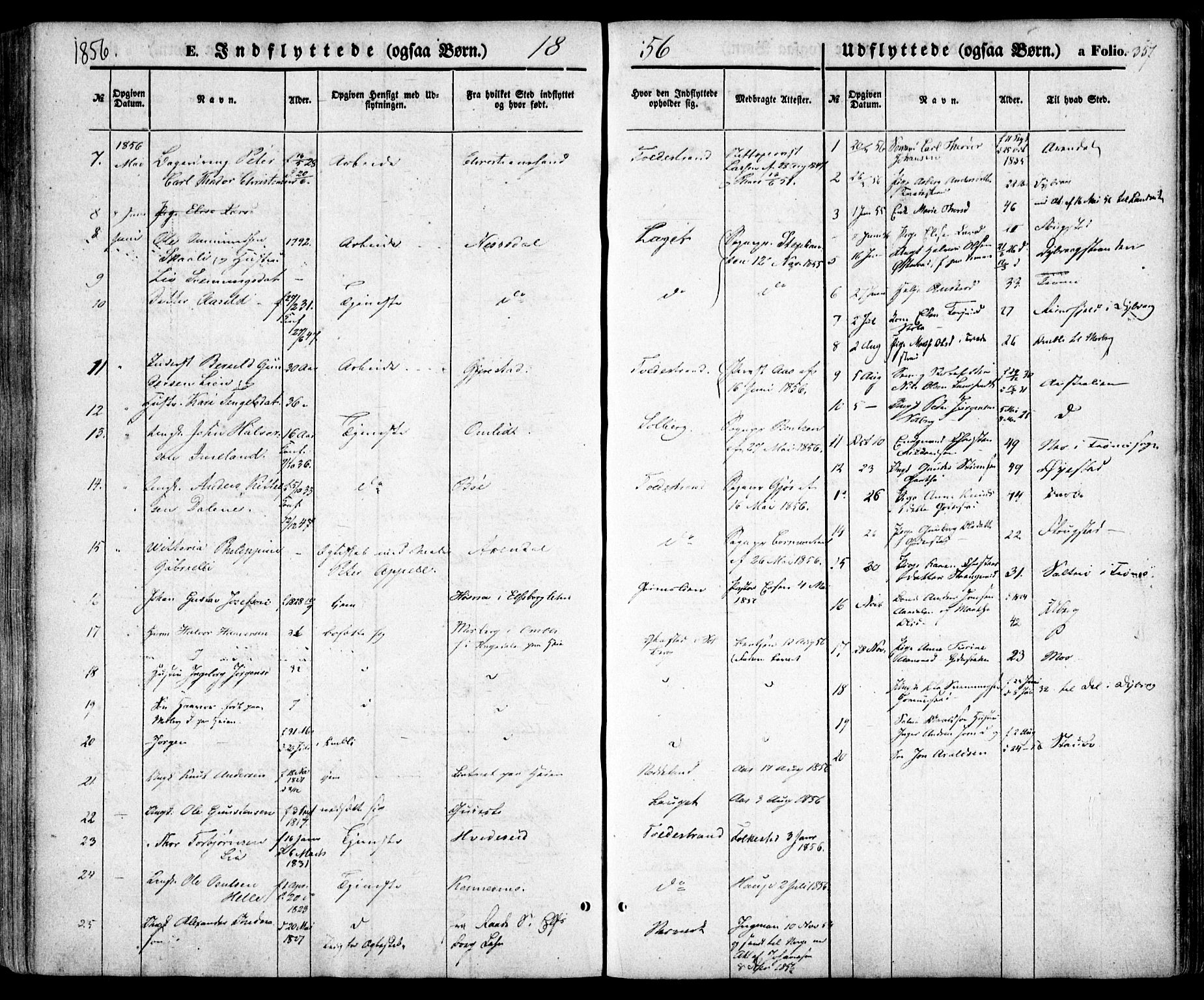 Holt sokneprestkontor, AV/SAK-1111-0021/F/Fa/L0008: Parish register (official) no. A 8, 1849-1860, p. 357