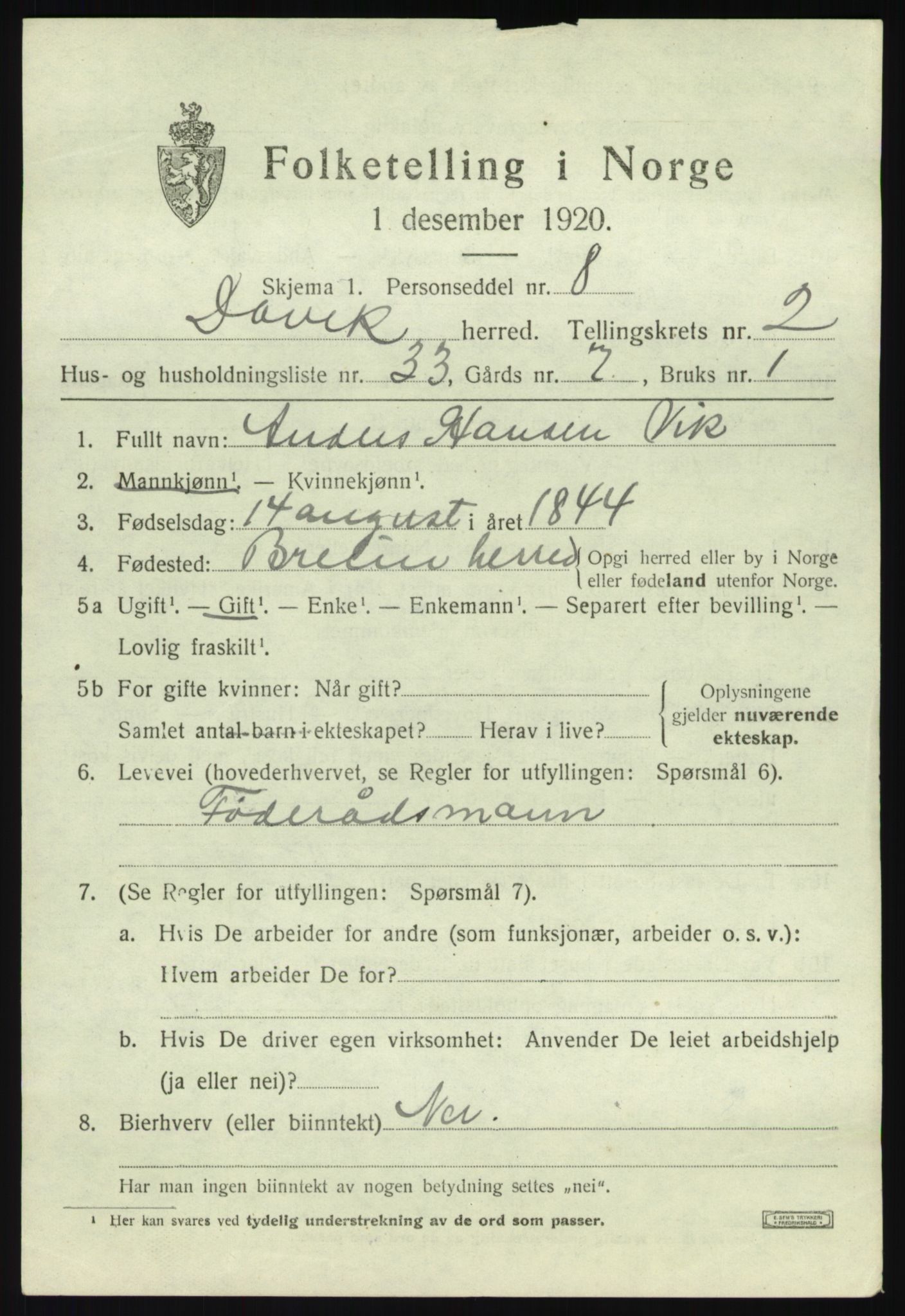 SAB, 1920 census for Davik, 1920, p. 1797