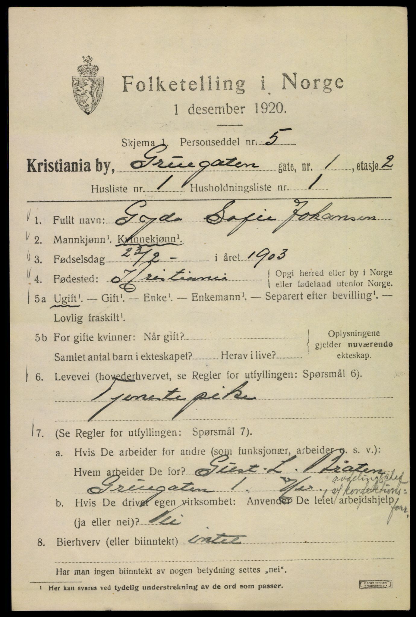 SAO, 1920 census for Kristiania, 1920, p. 252465