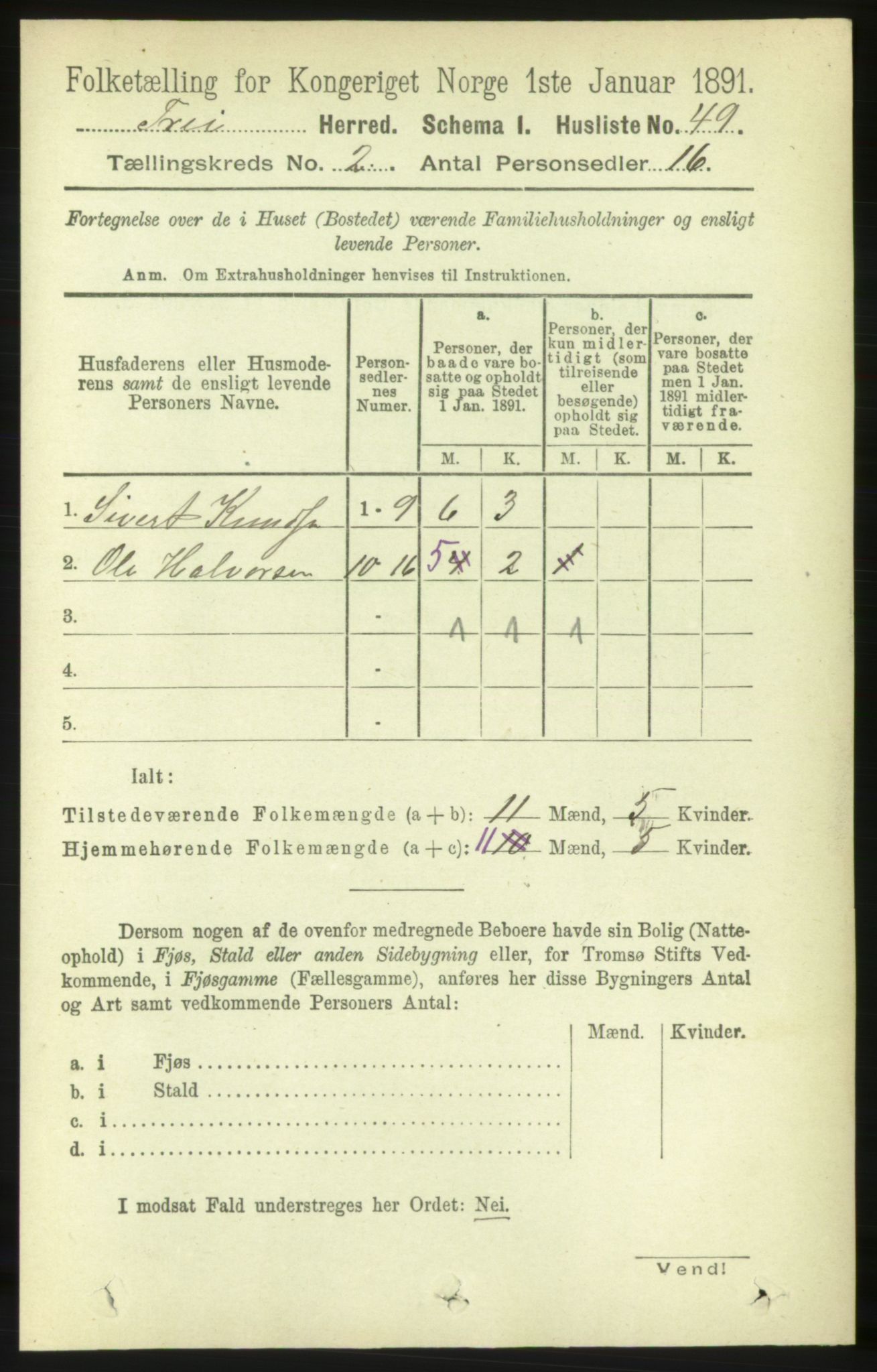 RA, 1891 census for 1556 Frei, 1891, p. 721