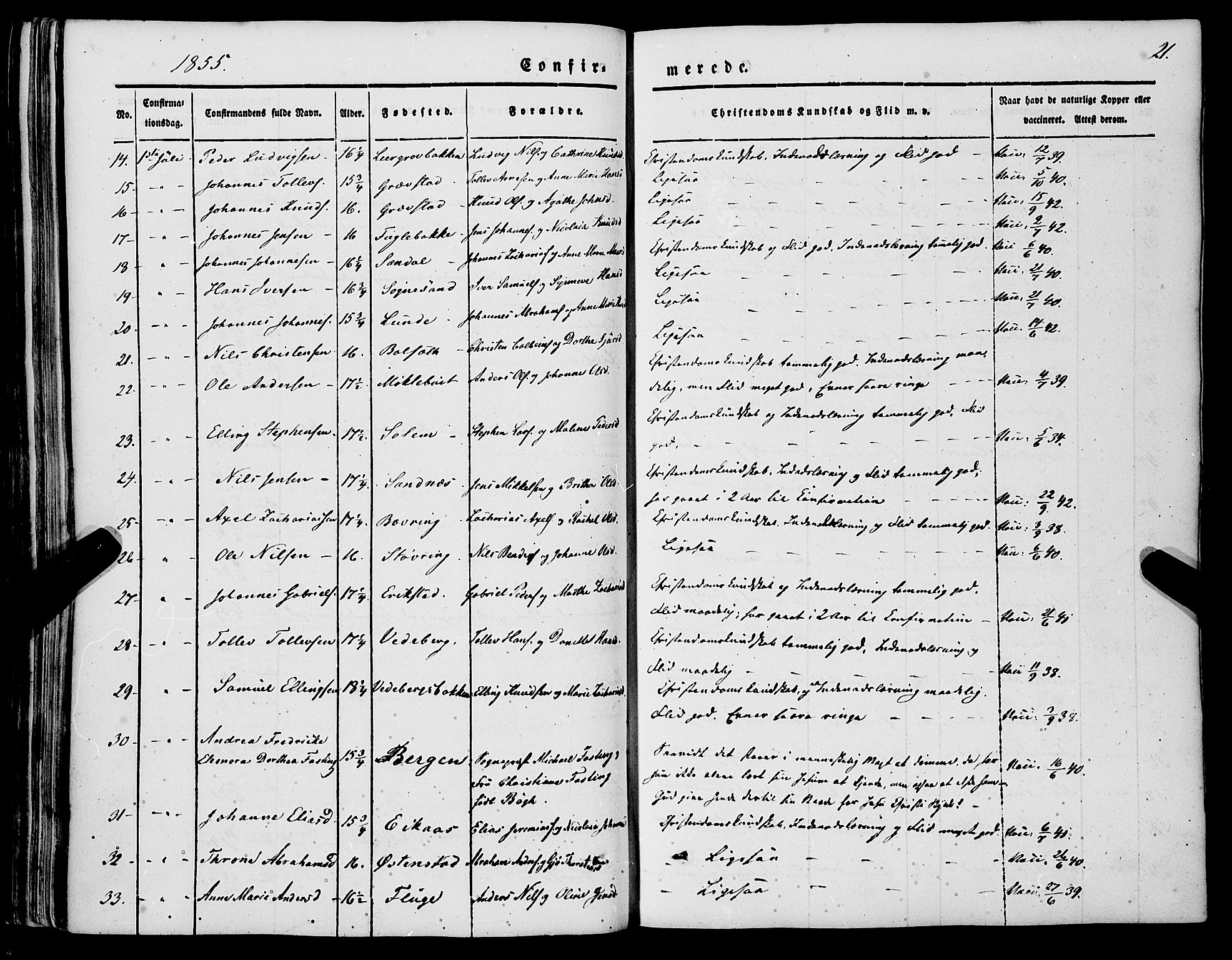 Jølster sokneprestembete, AV/SAB-A-80701/H/Haa/Haaa/L0010: Parish register (official) no. A 10, 1847-1865, p. 21