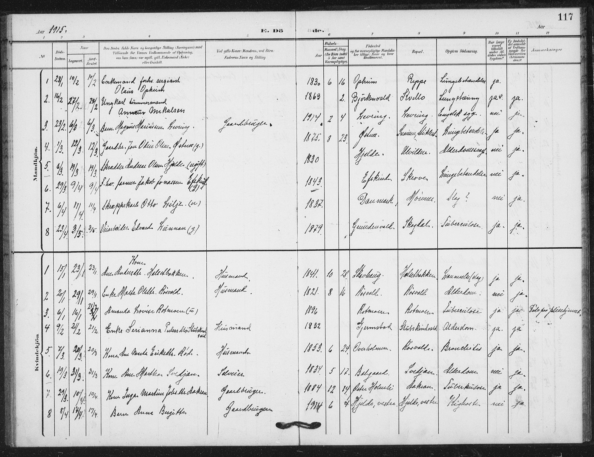 Ministerialprotokoller, klokkerbøker og fødselsregistre - Nord-Trøndelag, SAT/A-1458/724/L0264: Parish register (official) no. 724A02, 1908-1915, p. 117