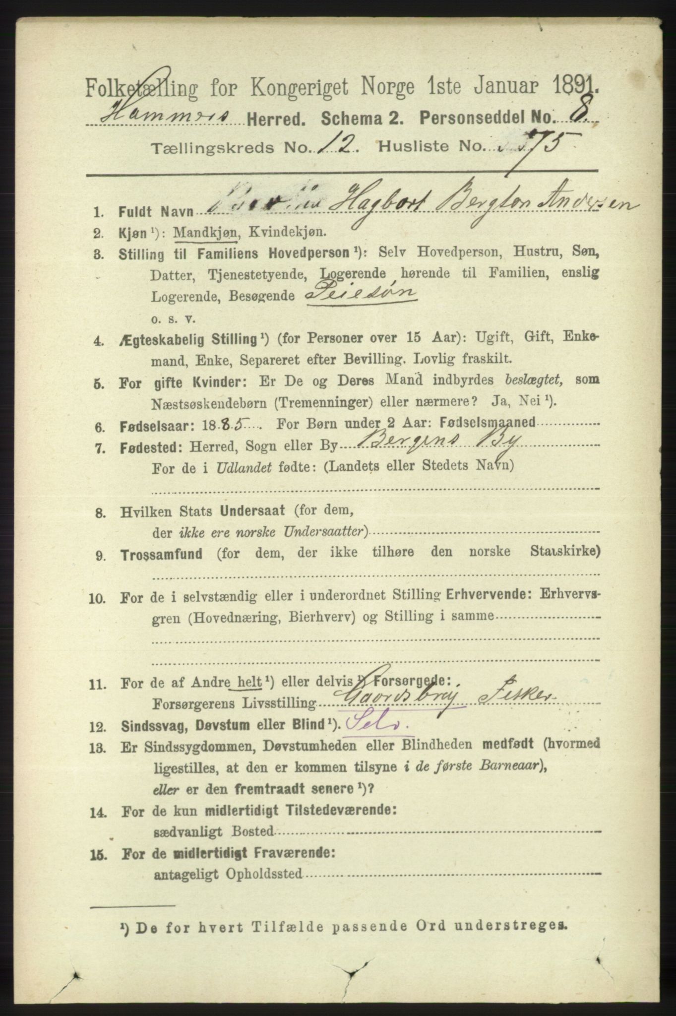 RA, 1891 census for 1254 Hamre, 1891, p. 3936