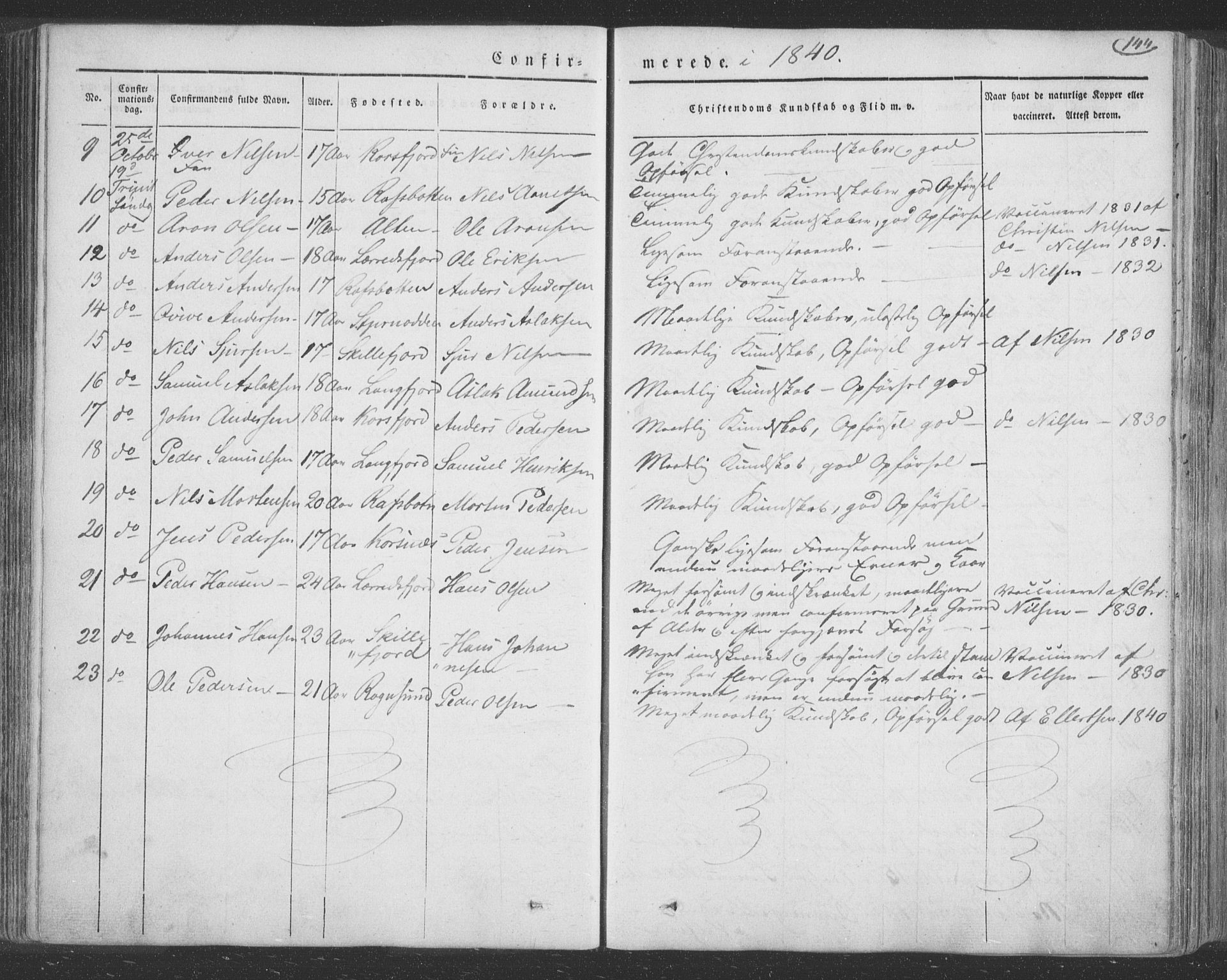 Talvik sokneprestkontor, AV/SATØ-S-1337/H/Ha/L0009kirke: Parish register (official) no. 9, 1837-1852, p. 144