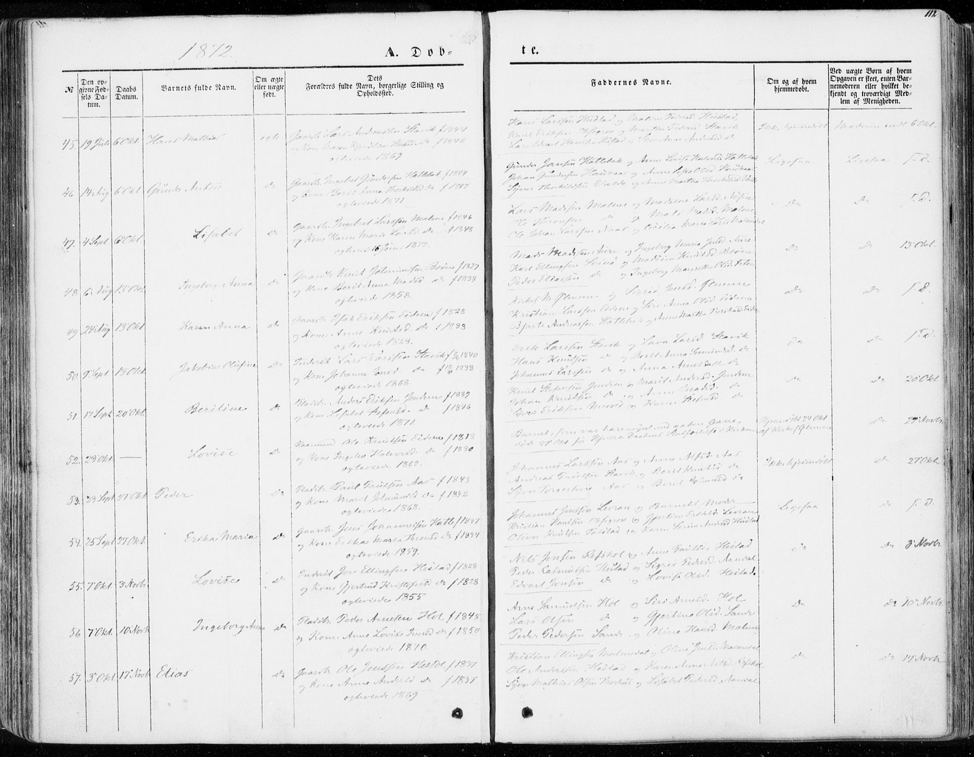 Ministerialprotokoller, klokkerbøker og fødselsregistre - Møre og Romsdal, AV/SAT-A-1454/565/L0748: Parish register (official) no. 565A02, 1845-1872, p. 112