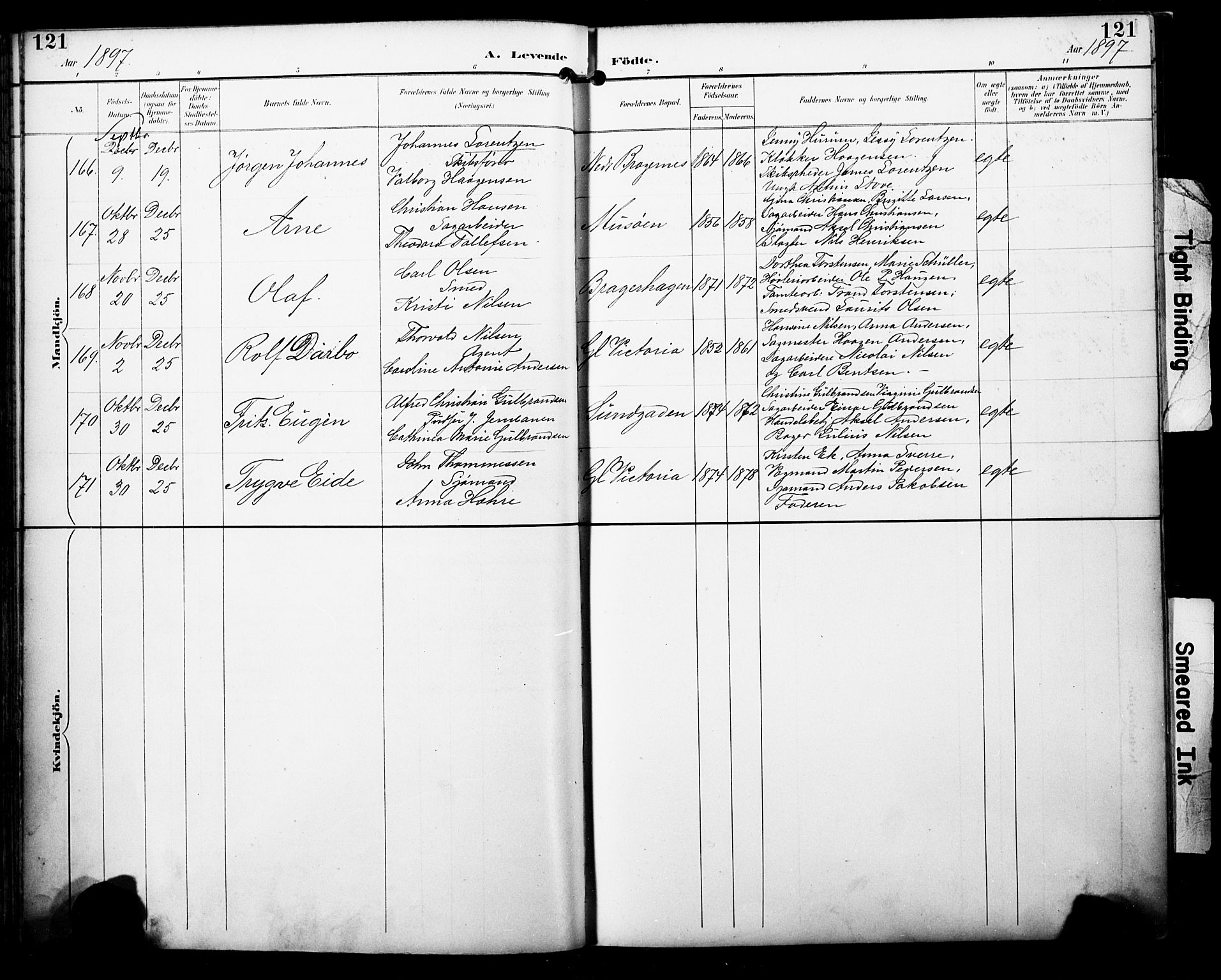 Bragernes kirkebøker, SAKO/A-6/F/Fb/L0008: Parish register (official) no. II 8, 1894-1902, p. 121