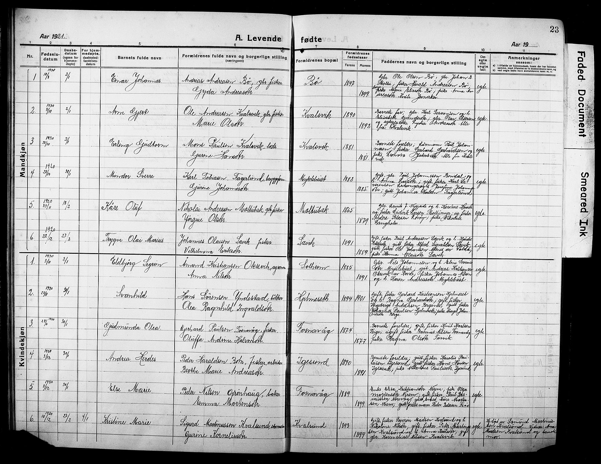 Ministerialprotokoller, klokkerbøker og fødselsregistre - Møre og Romsdal, AV/SAT-A-1454/507/L0084: Parish register (copy) no. 507C07, 1919-1932, p. 23