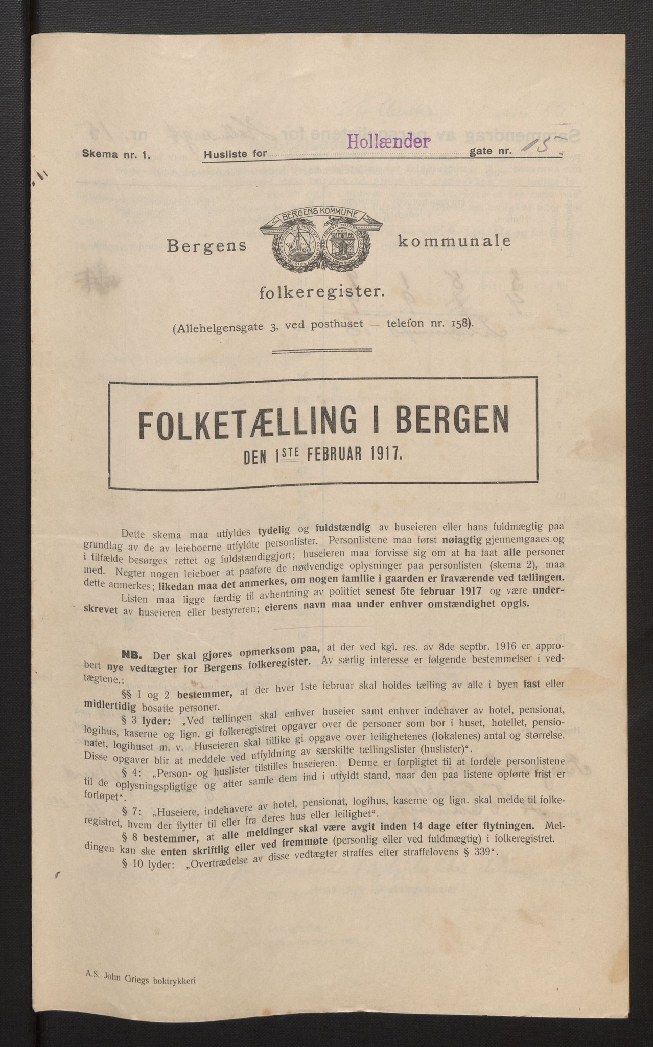 SAB, Municipal Census 1917 for Bergen, 1917, p. 15012