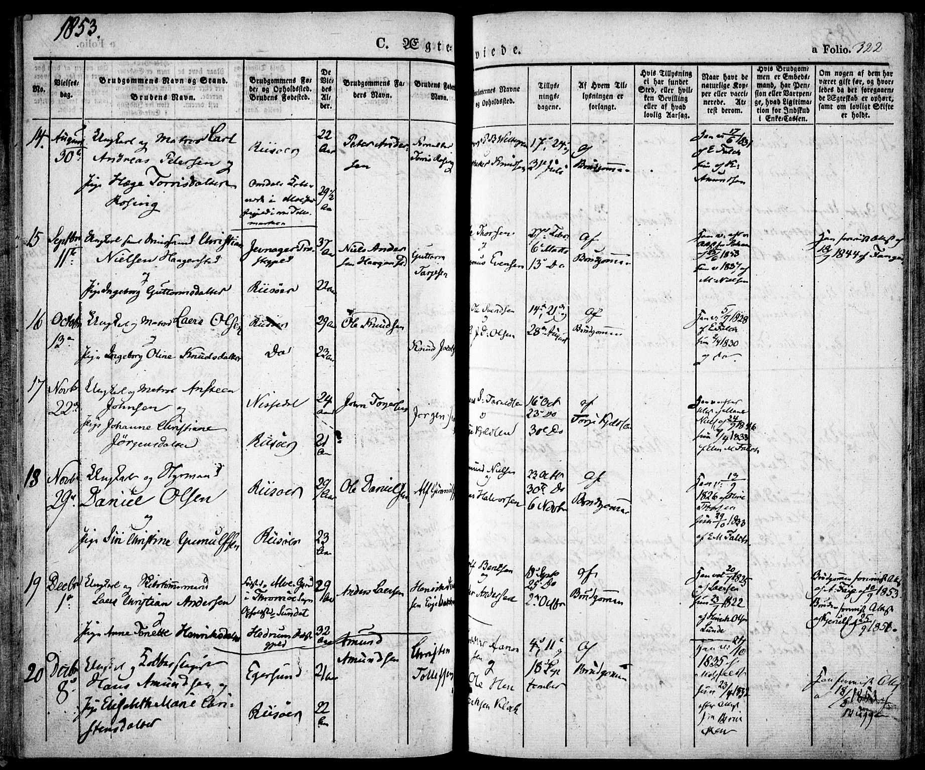 Risør sokneprestkontor, AV/SAK-1111-0035/F/Fa/L0003: Parish register (official) no. A 3, 1838-1864, p. 322