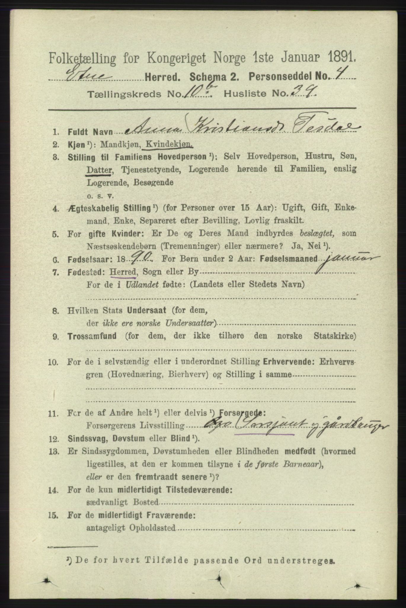 RA, 1891 census for 1211 Etne, 1891, p. 2155
