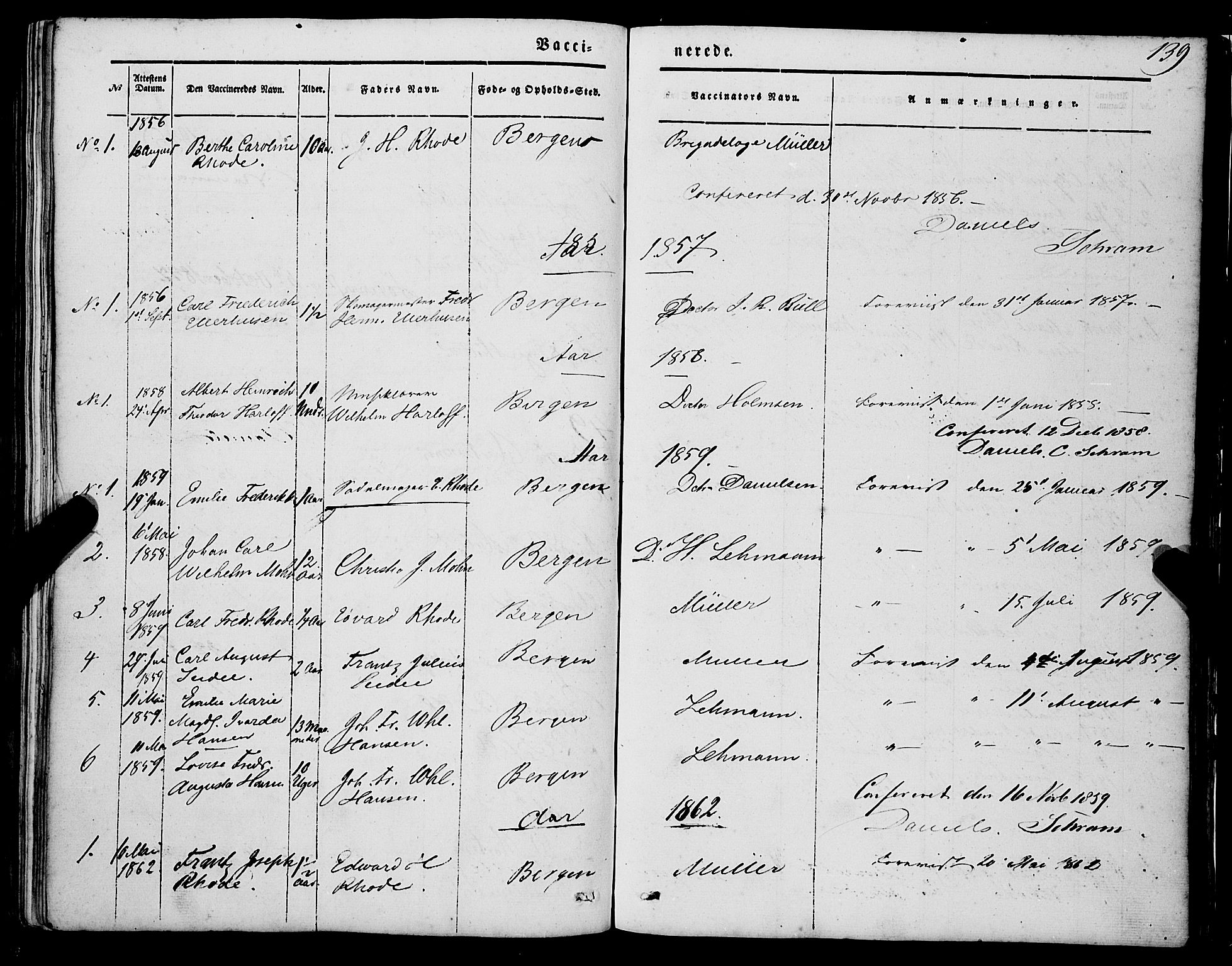 Mariakirken Sokneprestembete, SAB/A-76901/H/Haa/L0006: Parish register (official) no. A 6, 1846-1877, p. 139