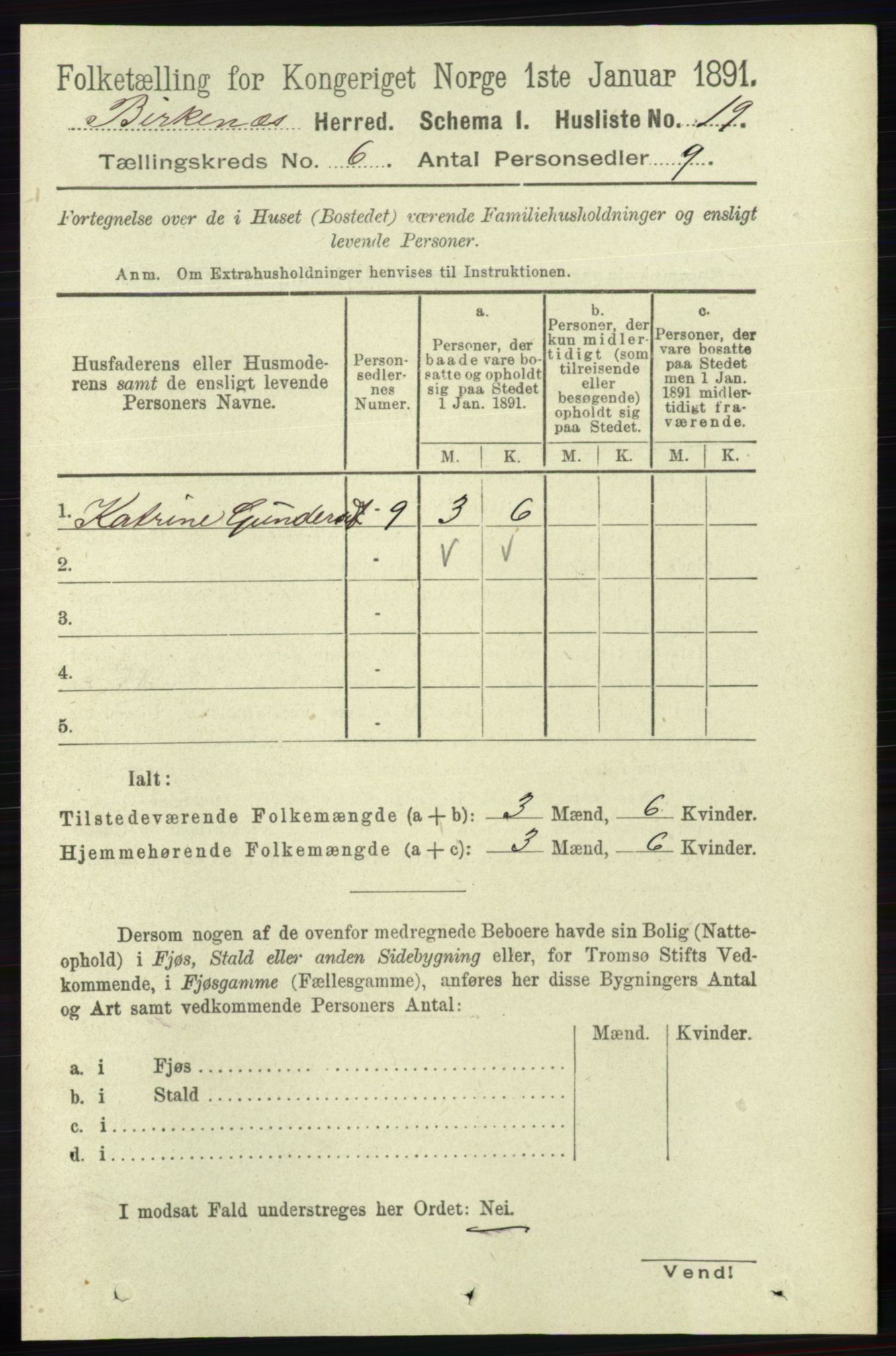 RA, 1891 Census for 0928 Birkenes, 1891, p. 1784