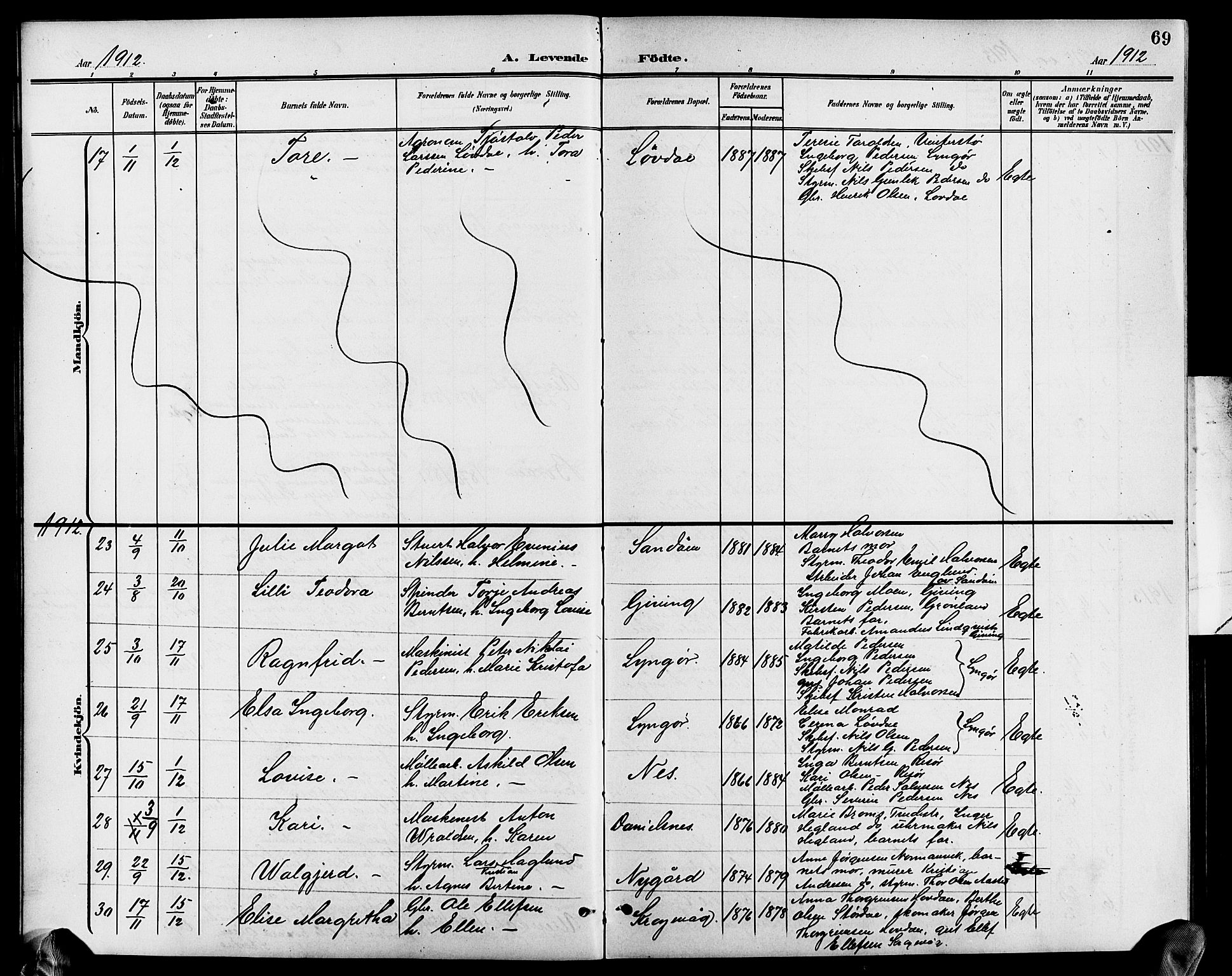 Dypvåg sokneprestkontor, AV/SAK-1111-0007/F/Fb/Fba/L0014: Parish register (copy) no. B 14, 1901-1922, p. 69