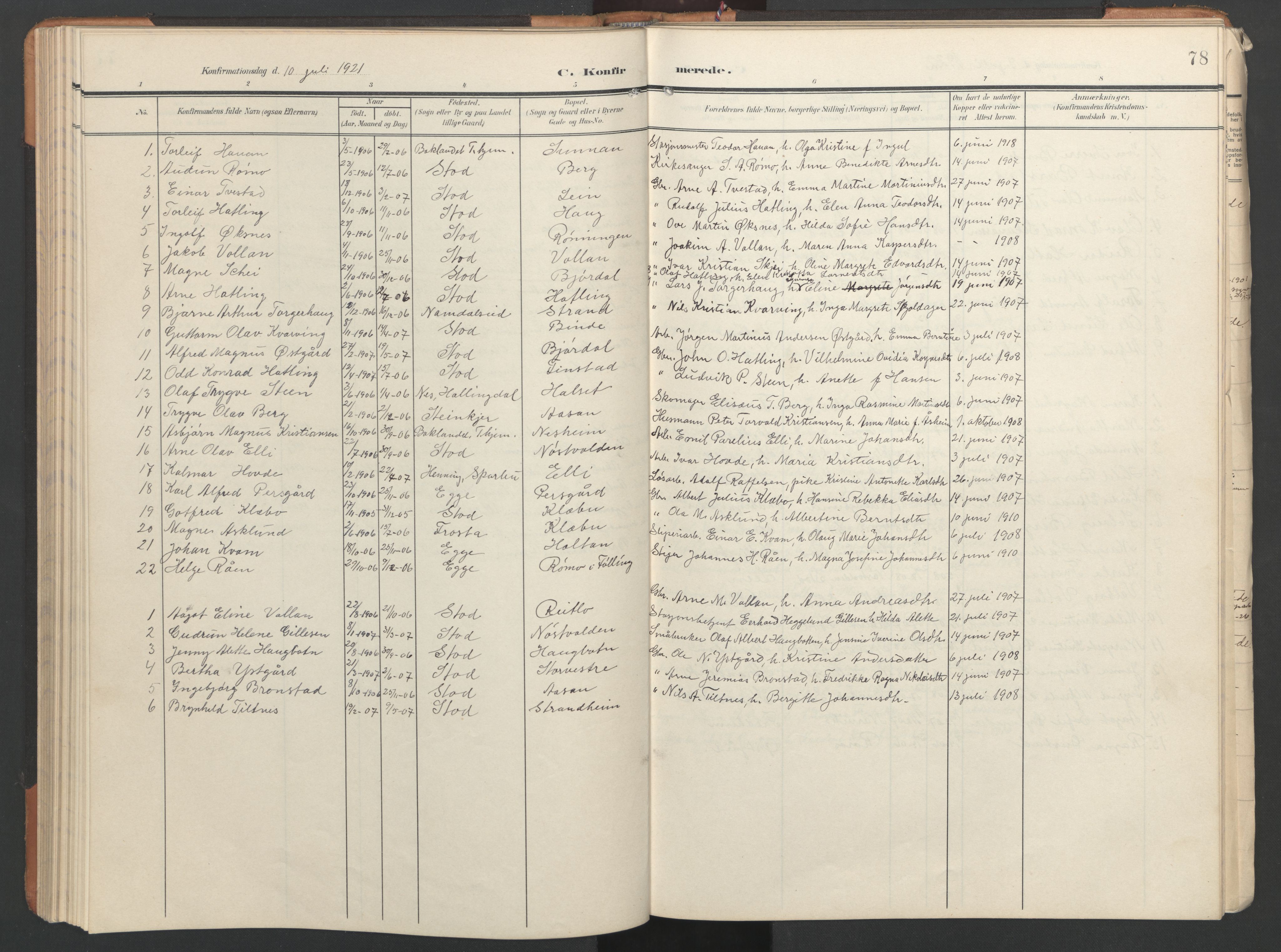 Ministerialprotokoller, klokkerbøker og fødselsregistre - Nord-Trøndelag, SAT/A-1458/746/L0455: Parish register (copy) no. 746C01, 1908-1933, p. 78