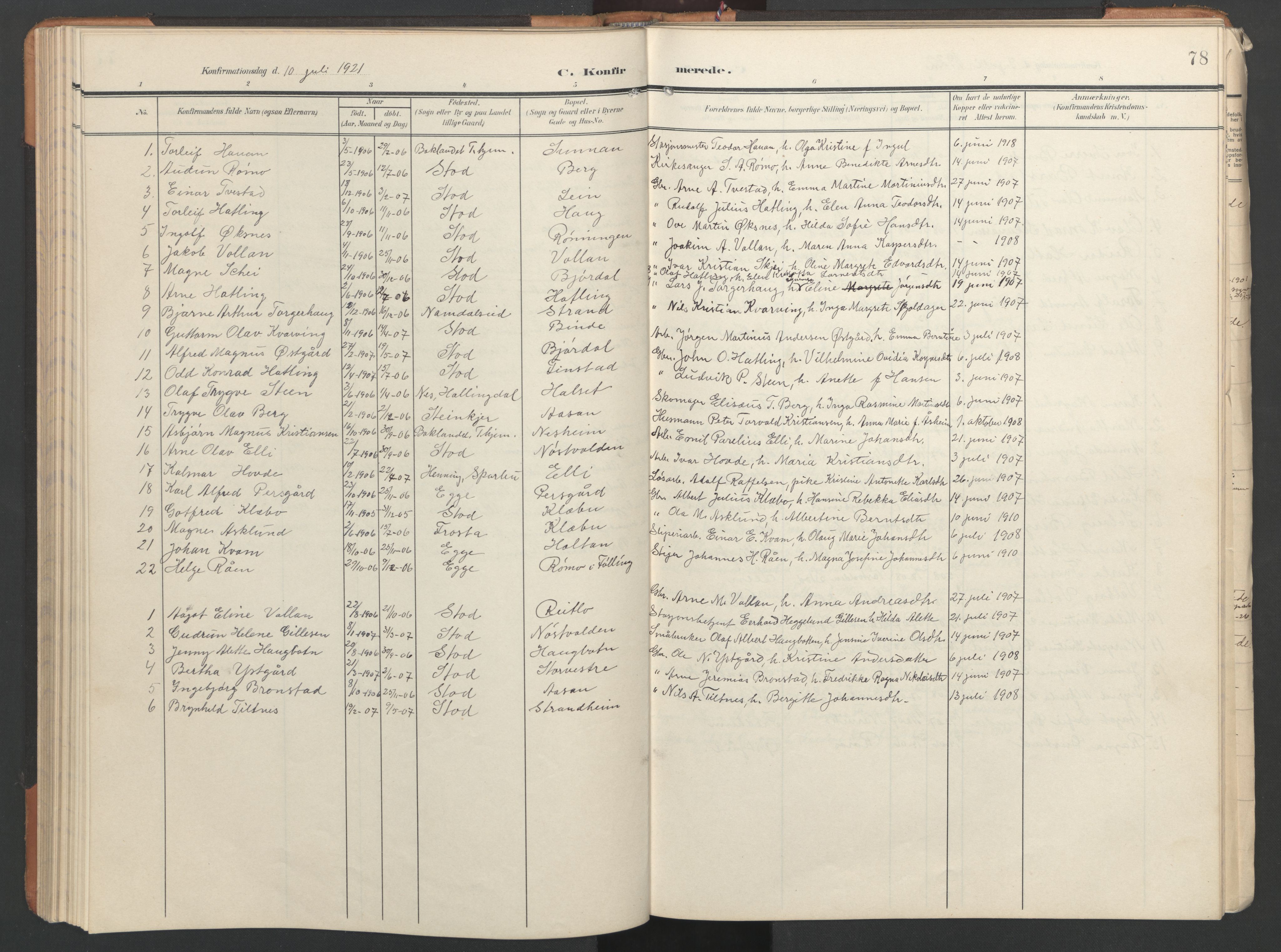 Ministerialprotokoller, klokkerbøker og fødselsregistre - Nord-Trøndelag, AV/SAT-A-1458/746/L0455: Parish register (copy) no. 746C01, 1908-1933, p. 78