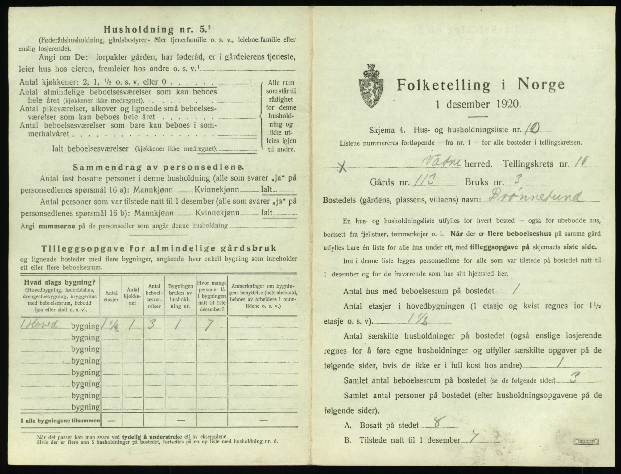 SAT, 1920 census for Vatne, 1920, p. 558