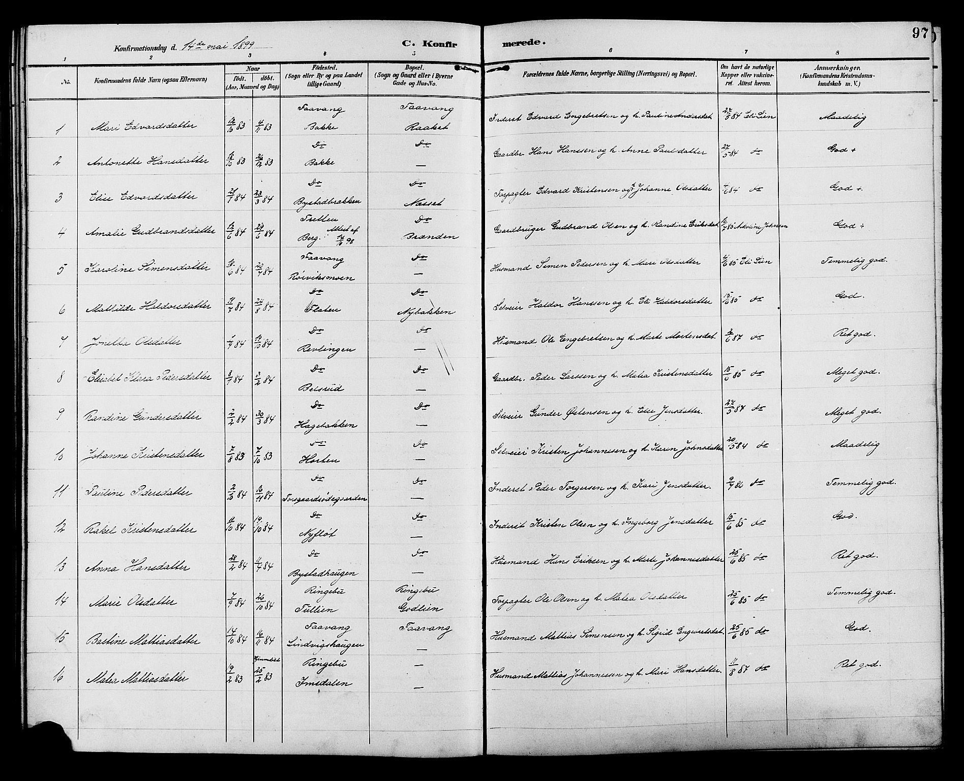 Ringebu prestekontor, SAH/PREST-082/H/Ha/Hab/L0007: Parish register (copy) no. 7, 1890-1910, p. 97