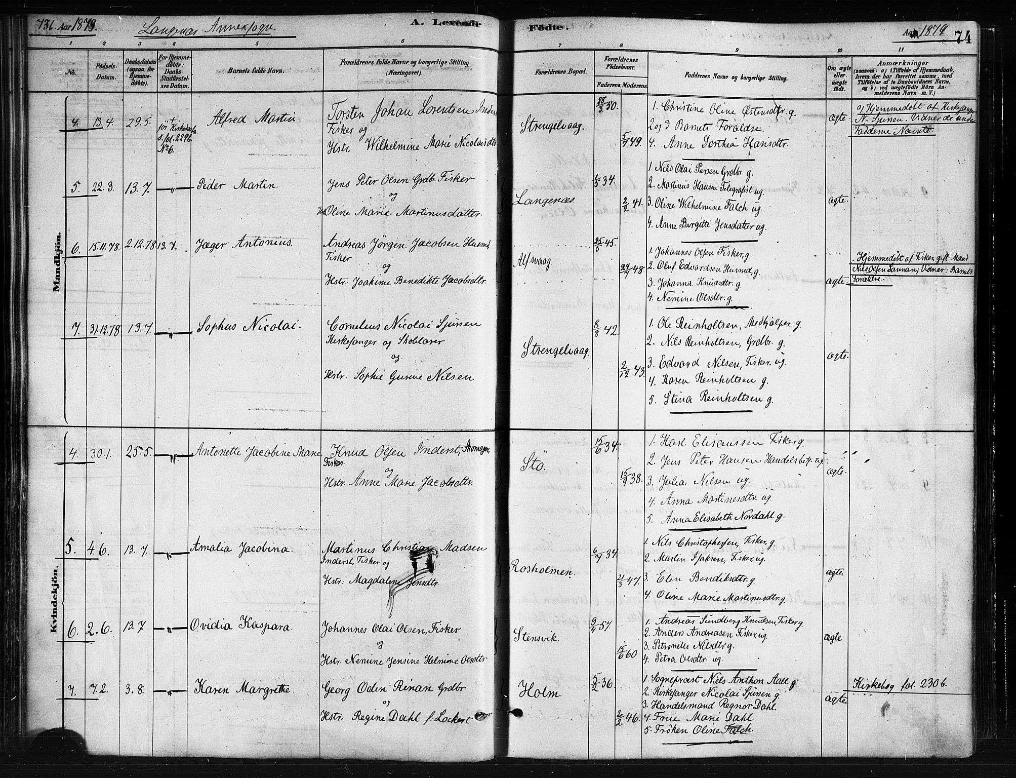 Ministerialprotokoller, klokkerbøker og fødselsregistre - Nordland, AV/SAT-A-1459/893/L1335: Parish register (official) no. 893A08 /2, 1878-1884, p. 74