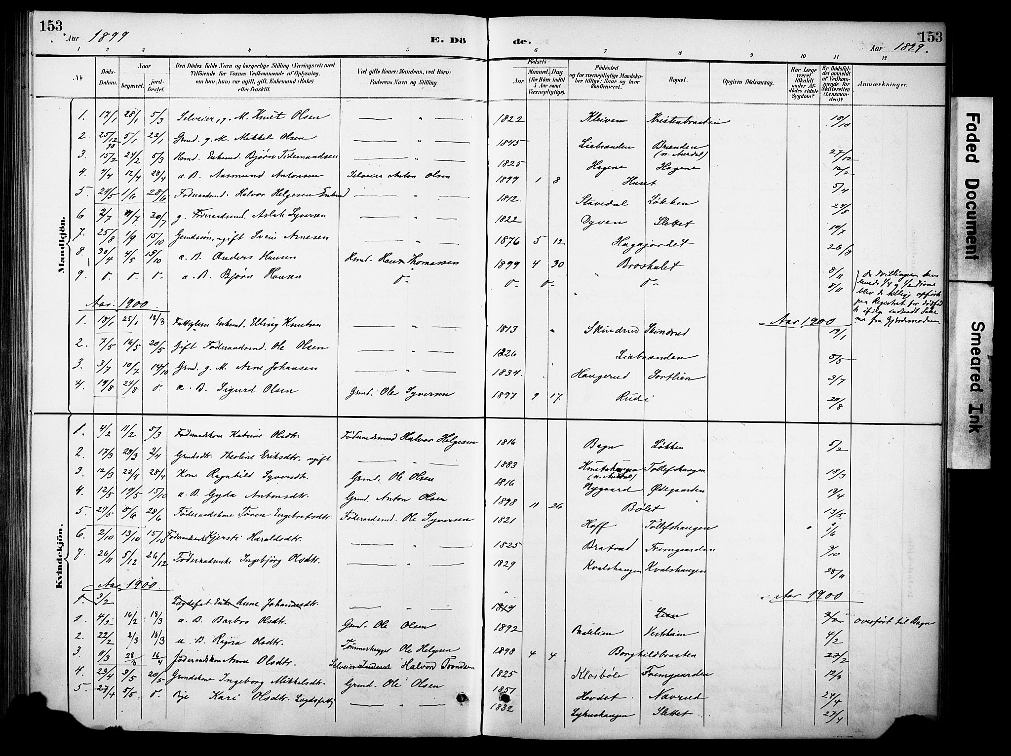 Sør-Aurdal prestekontor, SAH/PREST-128/H/Ha/Haa/L0010: Parish register (official) no. 10, 1886-1906, p. 153