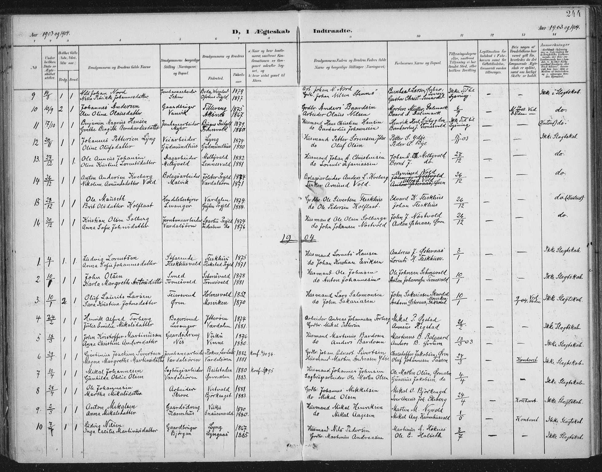 Ministerialprotokoller, klokkerbøker og fødselsregistre - Nord-Trøndelag, SAT/A-1458/723/L0246: Parish register (official) no. 723A15, 1900-1917, p. 244
