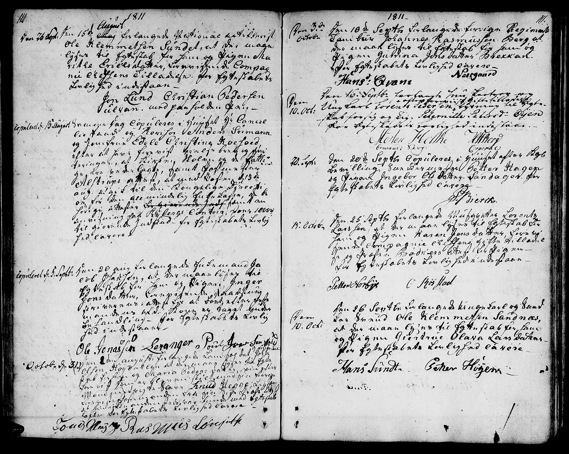 Ministerialprotokoller, klokkerbøker og fødselsregistre - Sør-Trøndelag, SAT/A-1456/601/L0042: Parish register (official) no. 601A10, 1802-1830, p. 110-111