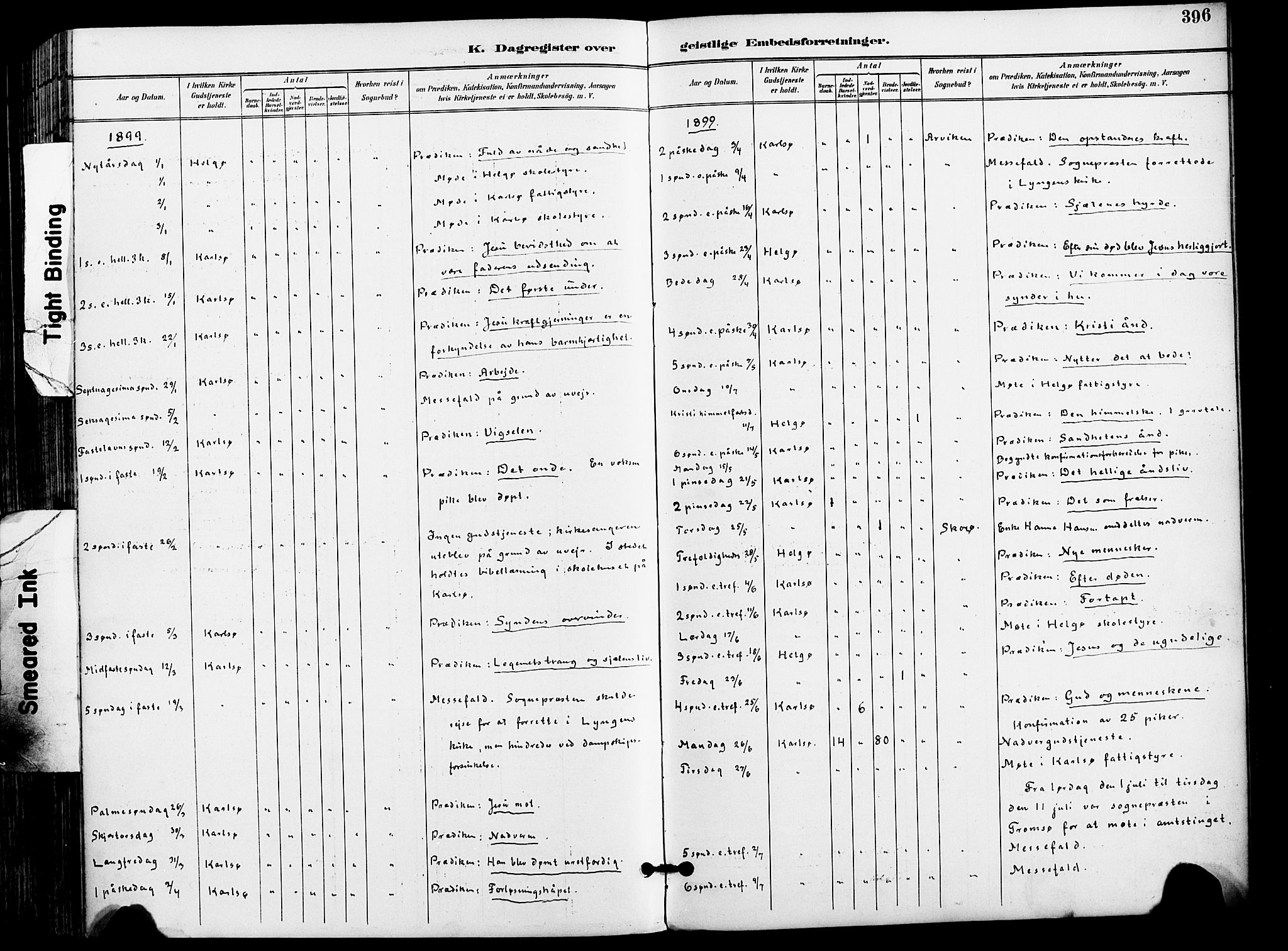 Karlsøy sokneprestembete, AV/SATØ-S-1299/H/Ha/Haa/L0007kirke: Parish register (official) no. 7, 1891-1902, p. 396